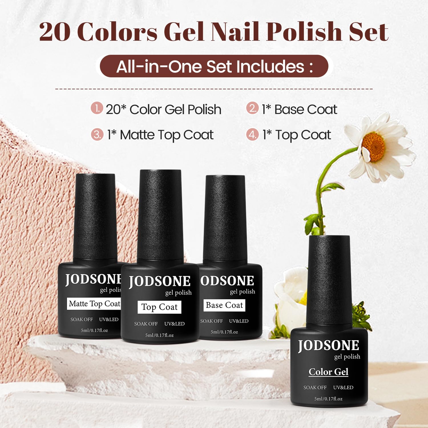 Thumbnail 1 de JODSONE 23-Piece Gel Nail Polish Set with Base, Glossy Top Coat, and Matte Top Coat