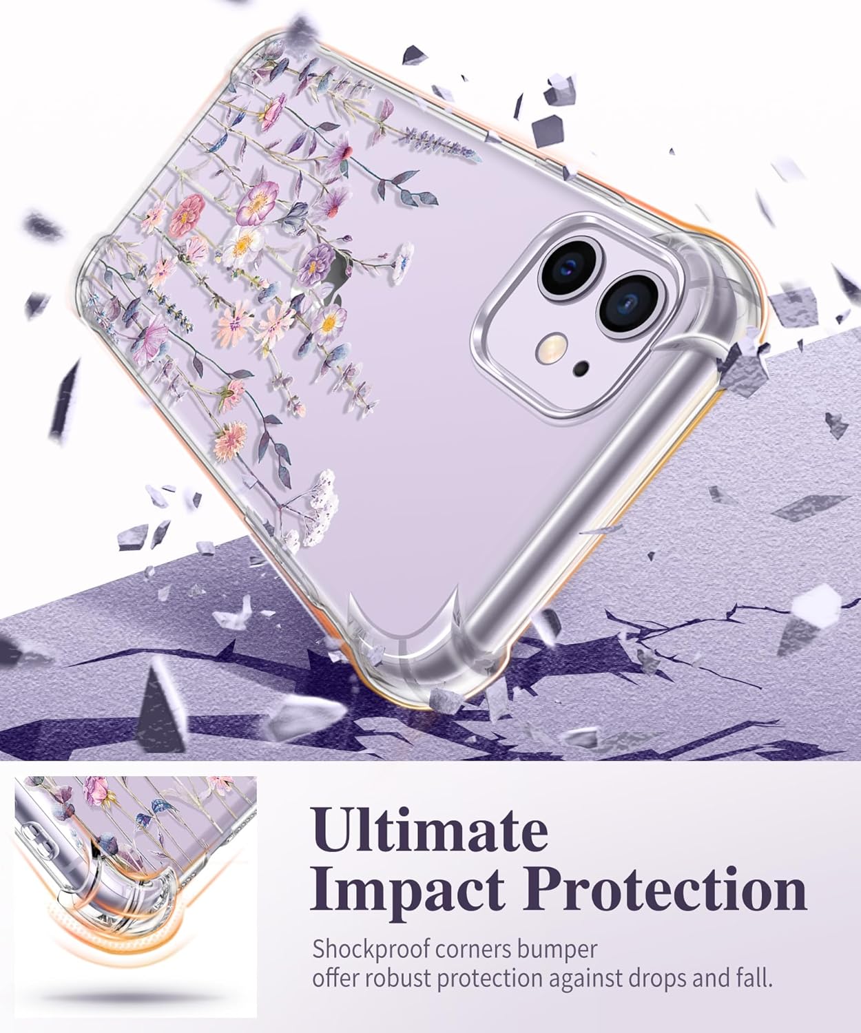 Thumbnail 3 de GVIEWIN Floral iPhone 11 Case (6.1) with Tempered Glass Screen Protector & Camera Lens Protector