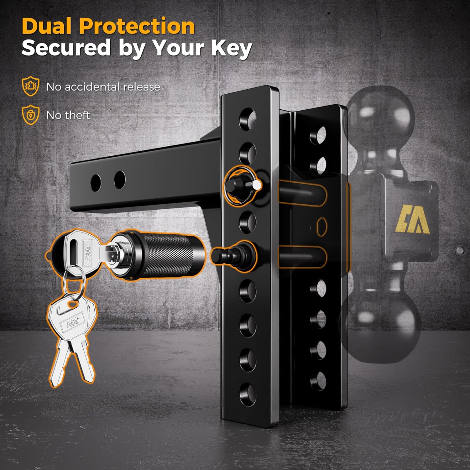 Detalle de CAMMOO Adjustable Trailer Hitch ML-2060: 6-In Rise/Drop, 2" and 2-5/16" Balls, 20,000 LBS GTW