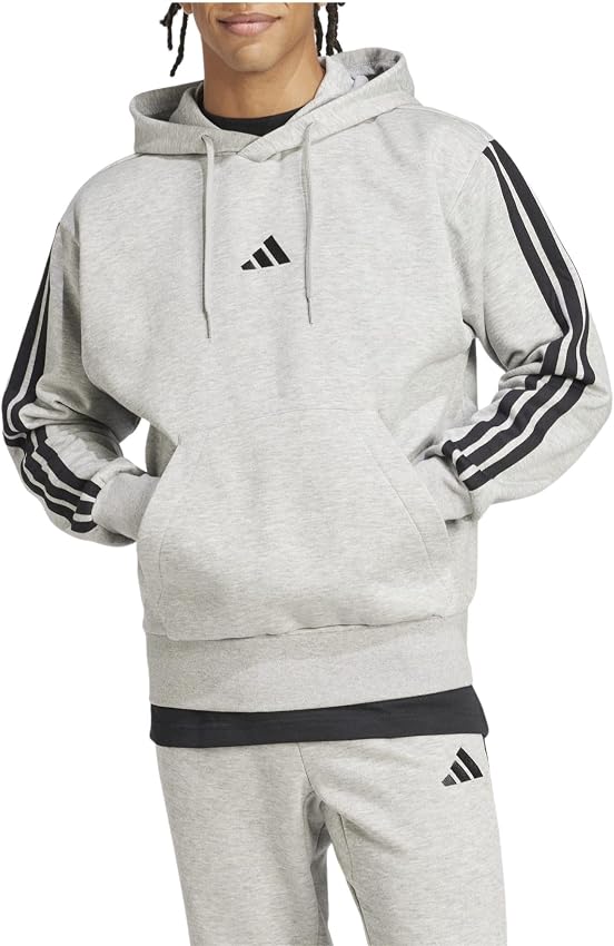 Detalle 2 de adidas Uomo Essential Three Stripes Fleece Hoodie XL sudadera gris/negra