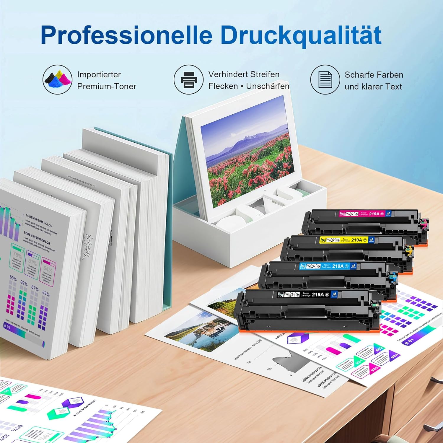 Detalle de 219A Toner mit Chip – kompatibel mit HP Color LaserJet Pro MFP 3302/3202 Serie (4‑Pack) Schwarz, Cyan, Gelb, Magenta