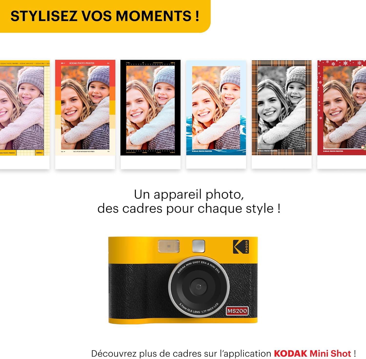 Thumbnail 5 de KODAK Mini Shot 2 Era 4PASS 2‑in‑1 : Appareil photo instantané et imprimante photo portable (Jaune, 38 feuilles)