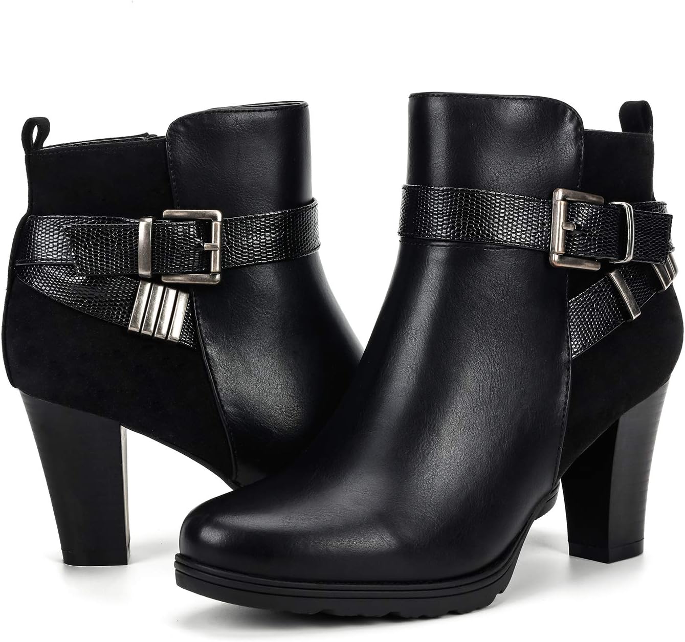 Detalle de mysoft Women's Chunky Heel Ankle Boots with Side Zipper, Wide Width