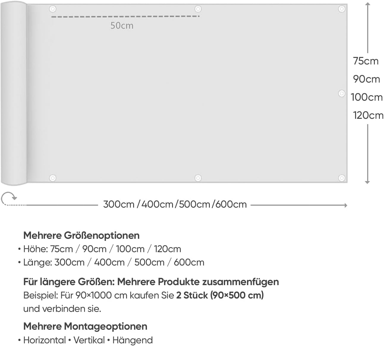 Thumbnail 6 de Sekey Sichtschutz für den Balkon (0,9 × 4 m) in Taupe – blickdichte Wind- und UV-Balkonabdeckung mit Ösen