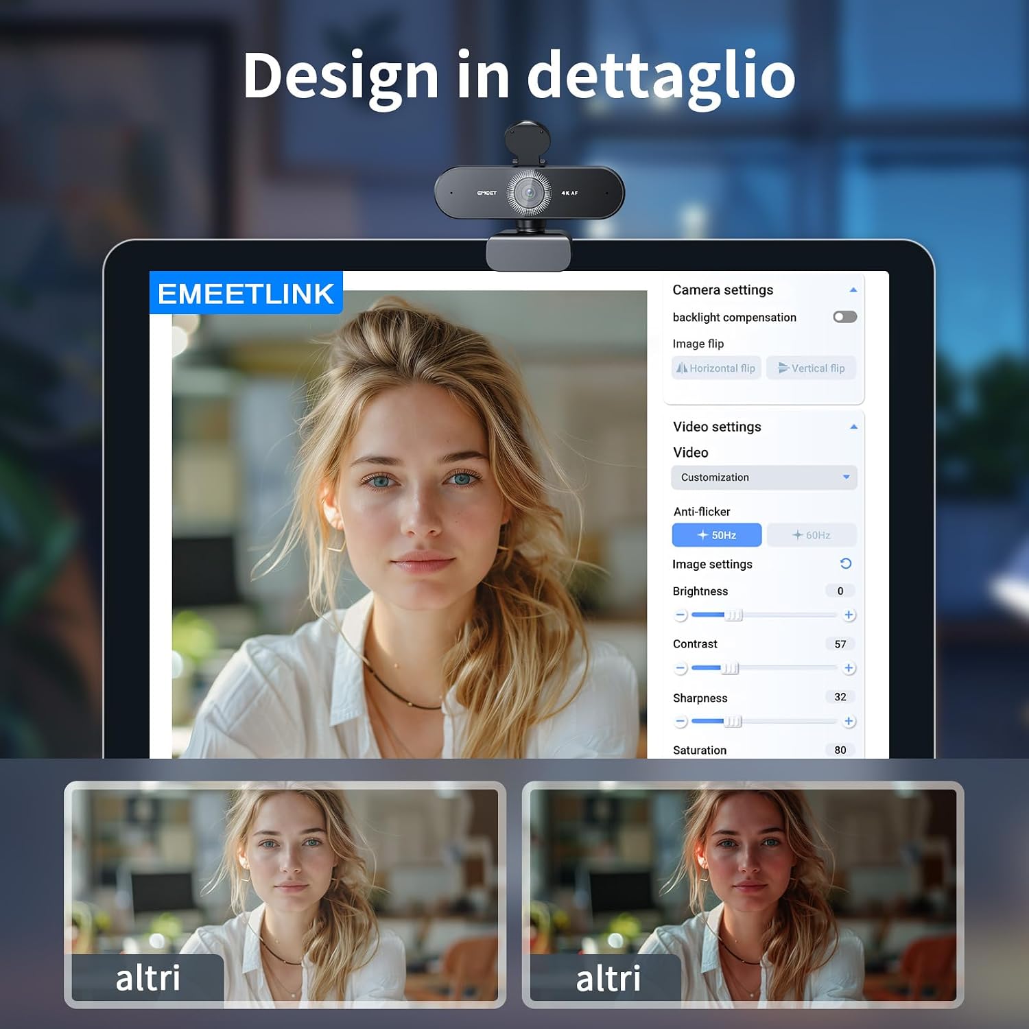 Detalle de EMEET Webcam NOVA 4K con 2 microfoni