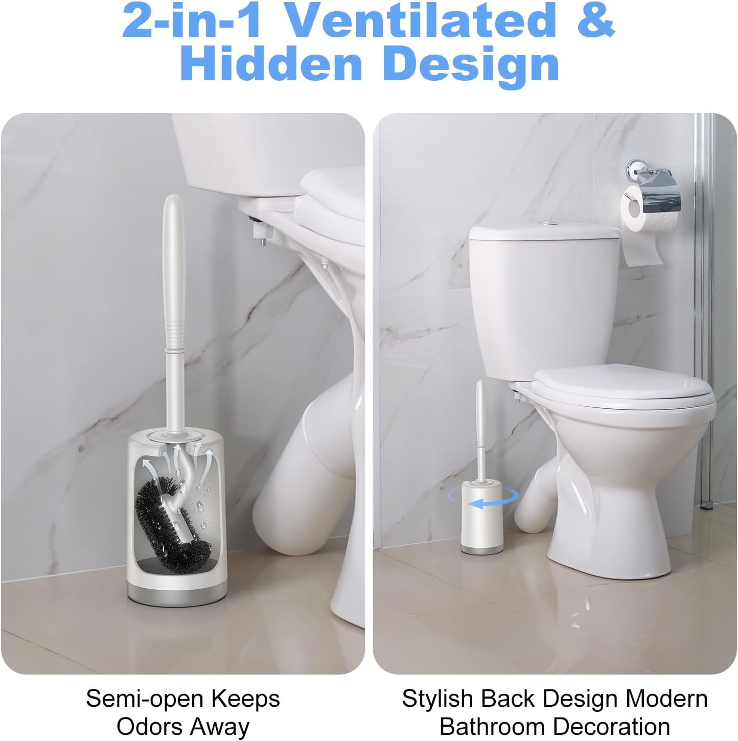 Thumbnail 3 de HAMITOR Curved Toilet Bowl Brush Holder Set with Hidden Holder for Small Spaces
