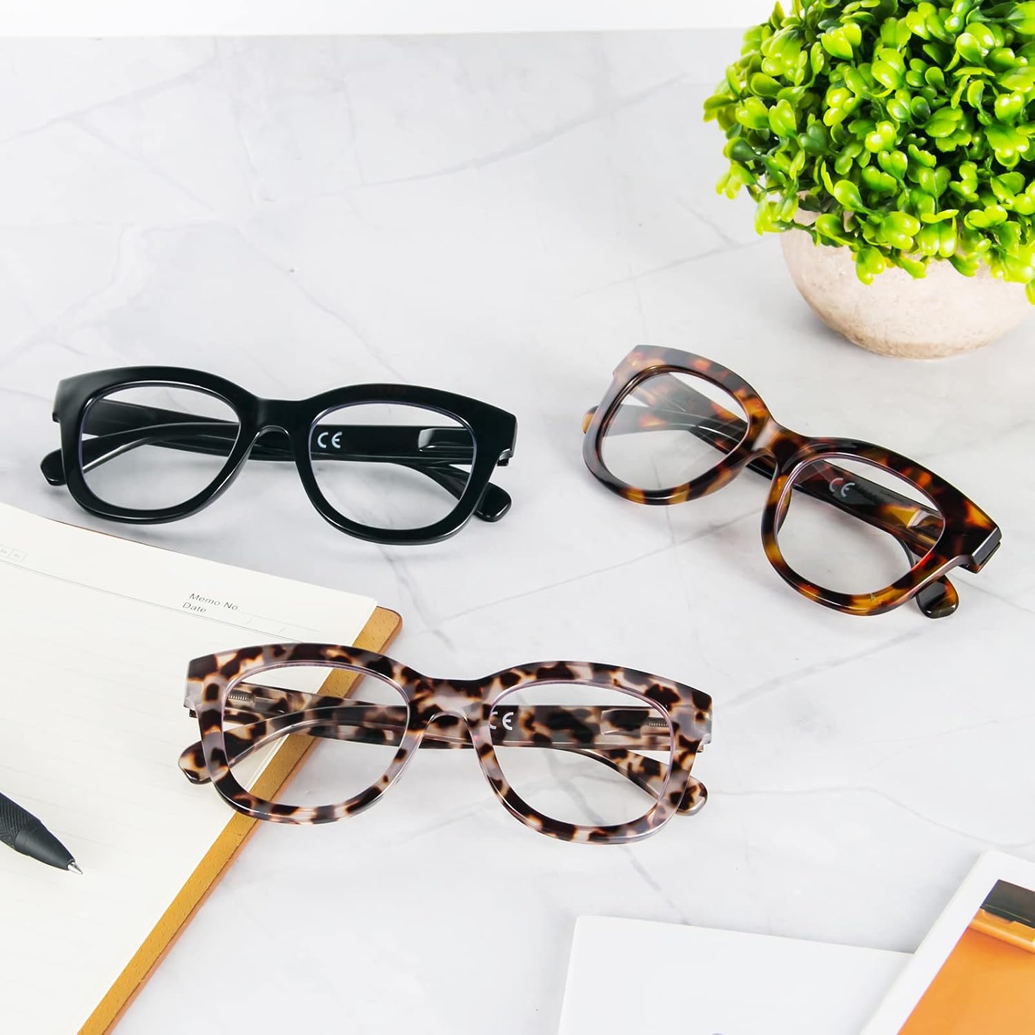 Thumbnail 1 de MMOWW Oversized Reading Glasses 3 Pack for Women with Blue Light Blocking and Spring Hinges, +1.5