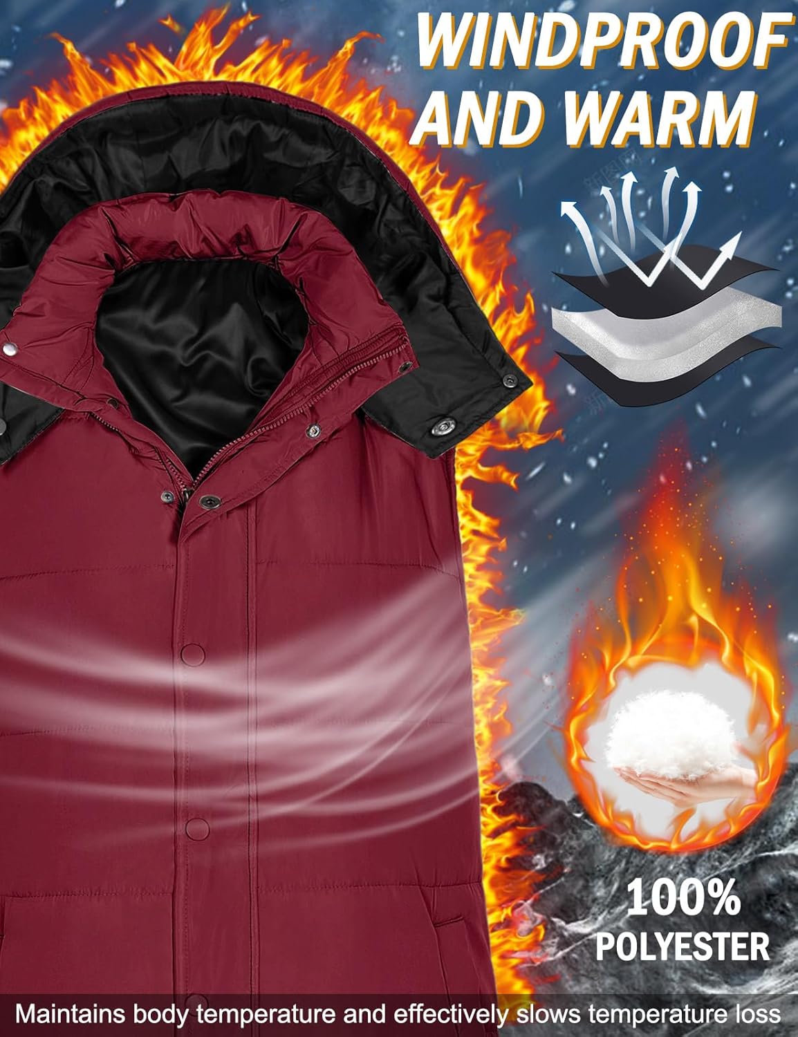 Detalle de Tuopuda Damen Weste Lang mit Kapuze – warme Steppweste für Herbst und Winter