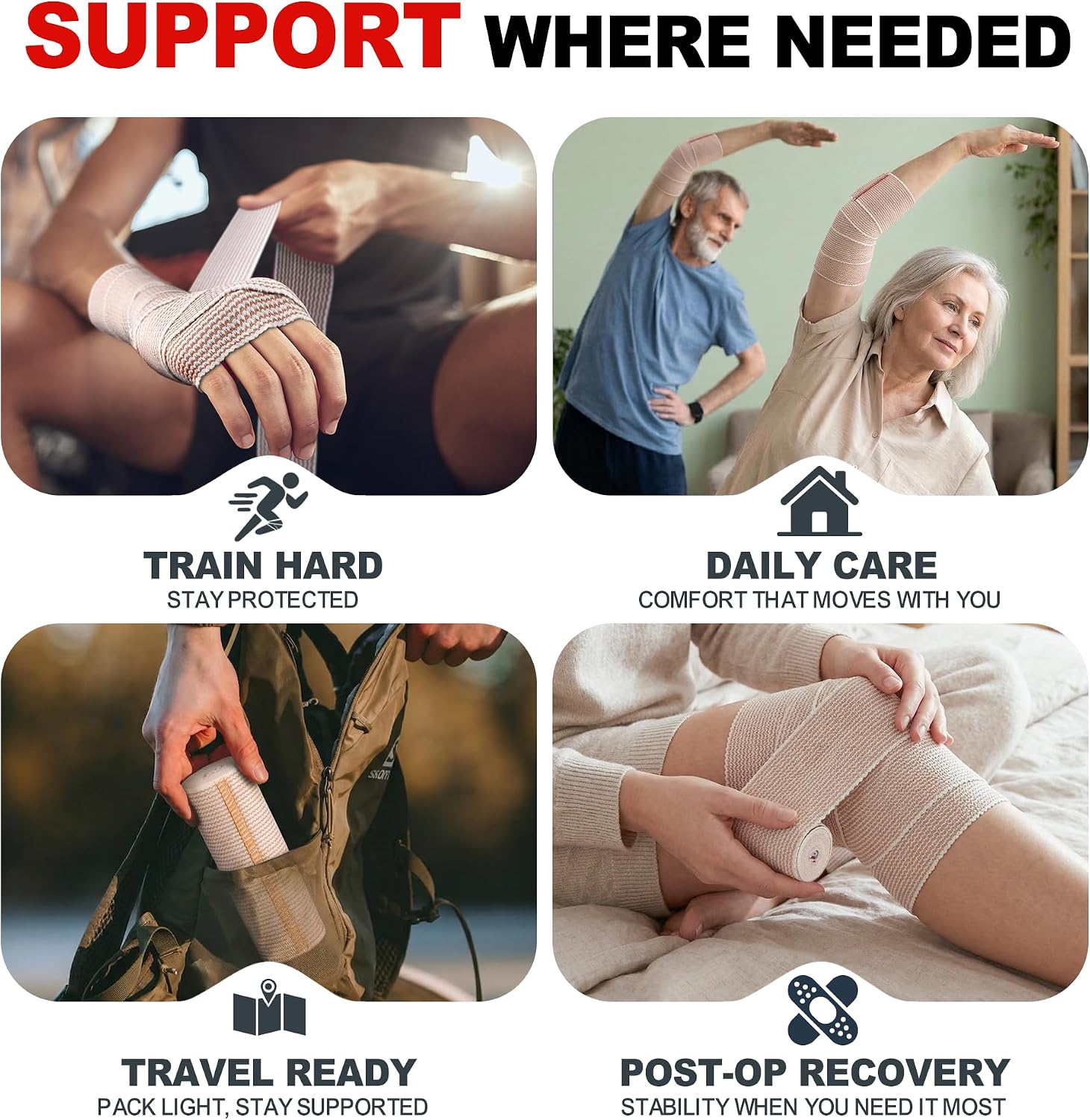 Thumbnail 6 de FRESINIDER Elastic Bandage Wraps, 8-Pack Cotton Set with Hook-and-Loop Ends