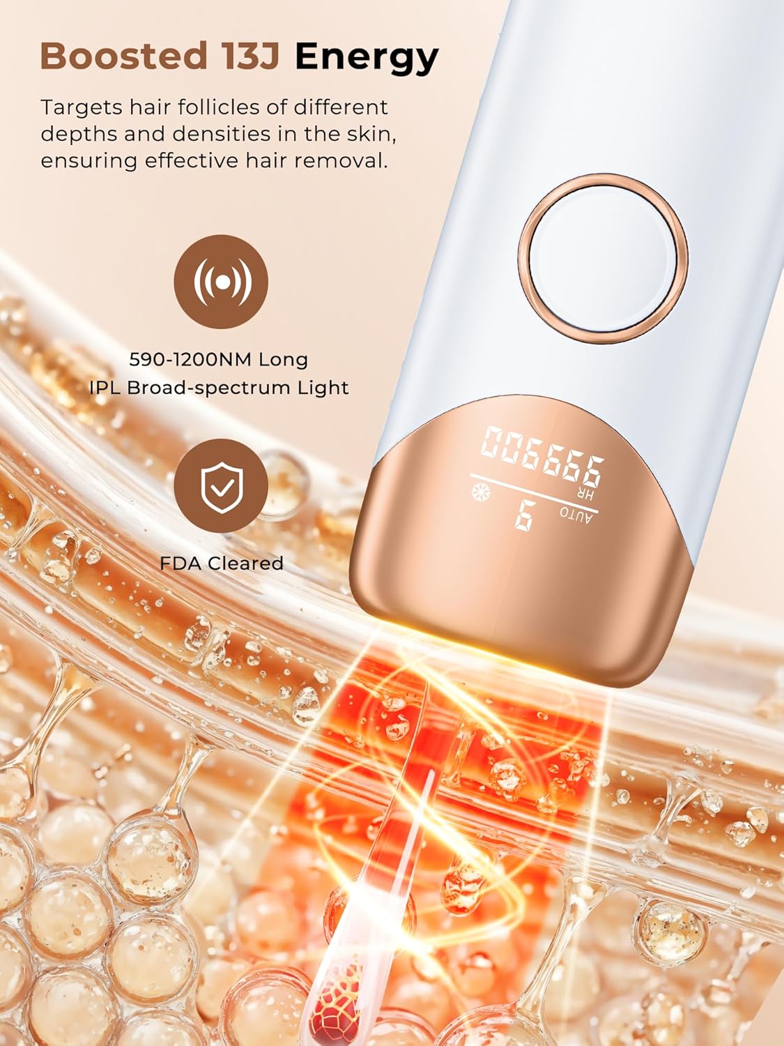 Detalle 2 de Ubroo Laser Hair Removal IPL Device with 5℃ Ice Cooling (Gold) for Men & Women