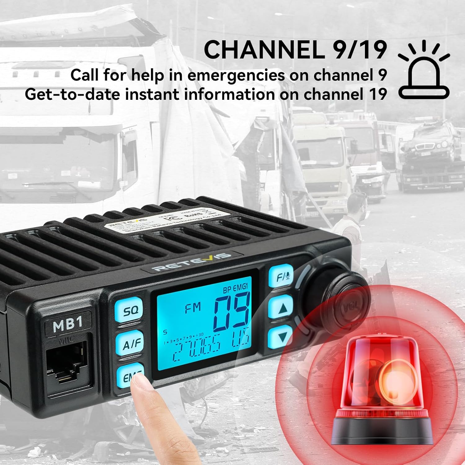 Detalle 2 de Retevis MB1 40-Channel CB Radio Kit with Noise Cancellation, 7-Color Screen, and Antenna