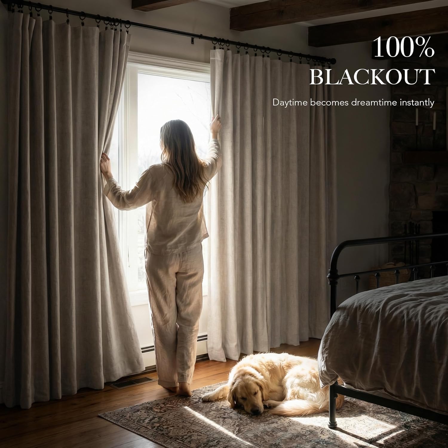 Detalle de RYB HOME Blackout Curtains, 84 Inches Long