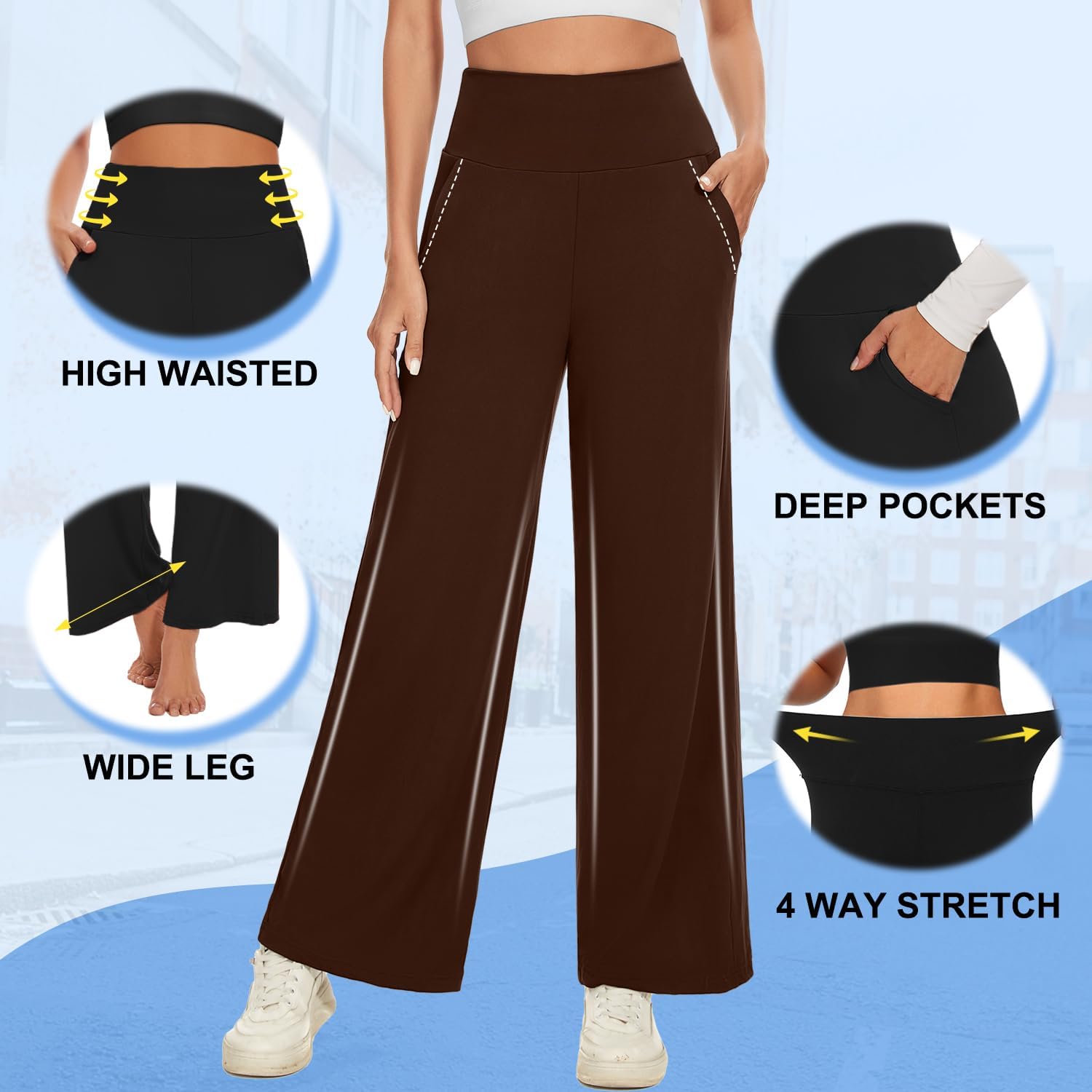 Thumbnail 5 de NEW YOUNG 3-Pack Women’s Wide-Leg Pants with Pockets (High-Waist Lounge & Yoga)