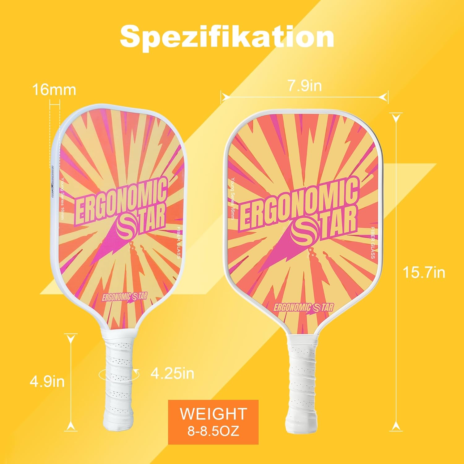 Thumbnail 1 de Ergonomicstar Pickleball-Set (Fiberglas-Schläger) mit 4 Bällen & Tragetasche – leicht für drinnen und draußen