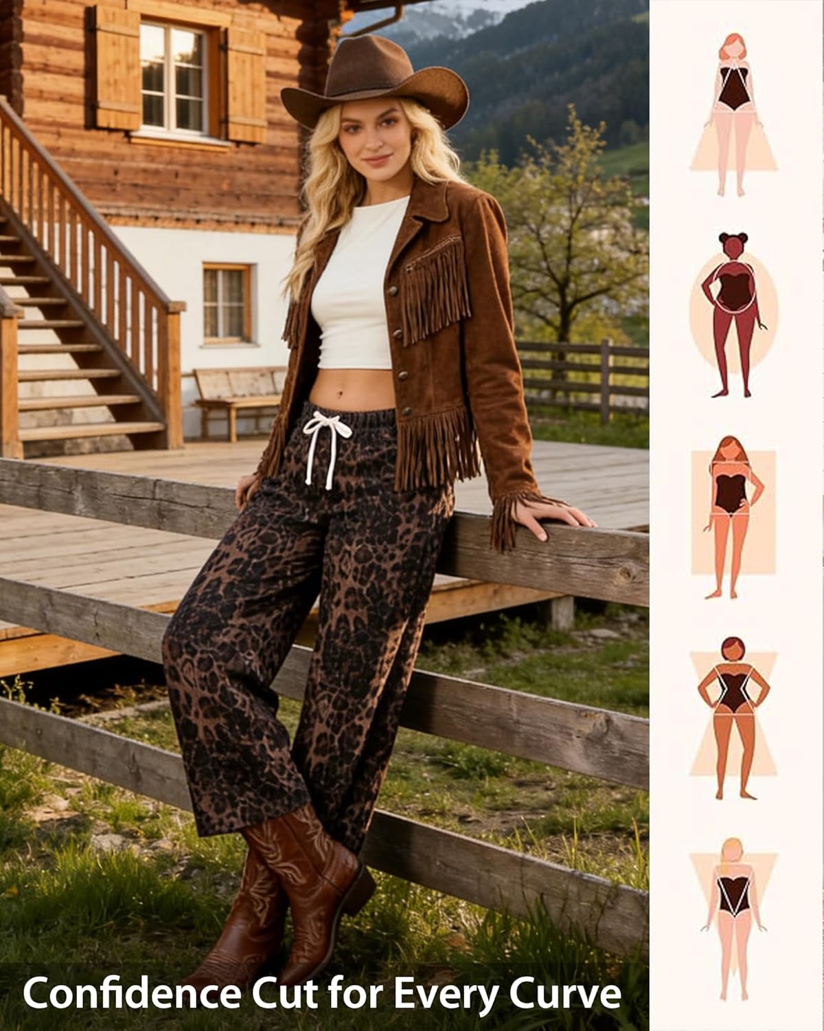 Thumbnail 4 de GRAPENT Barrel Jeans for Women: High-Waisted Pull-On Cropped Wide-Leg Leopard Print