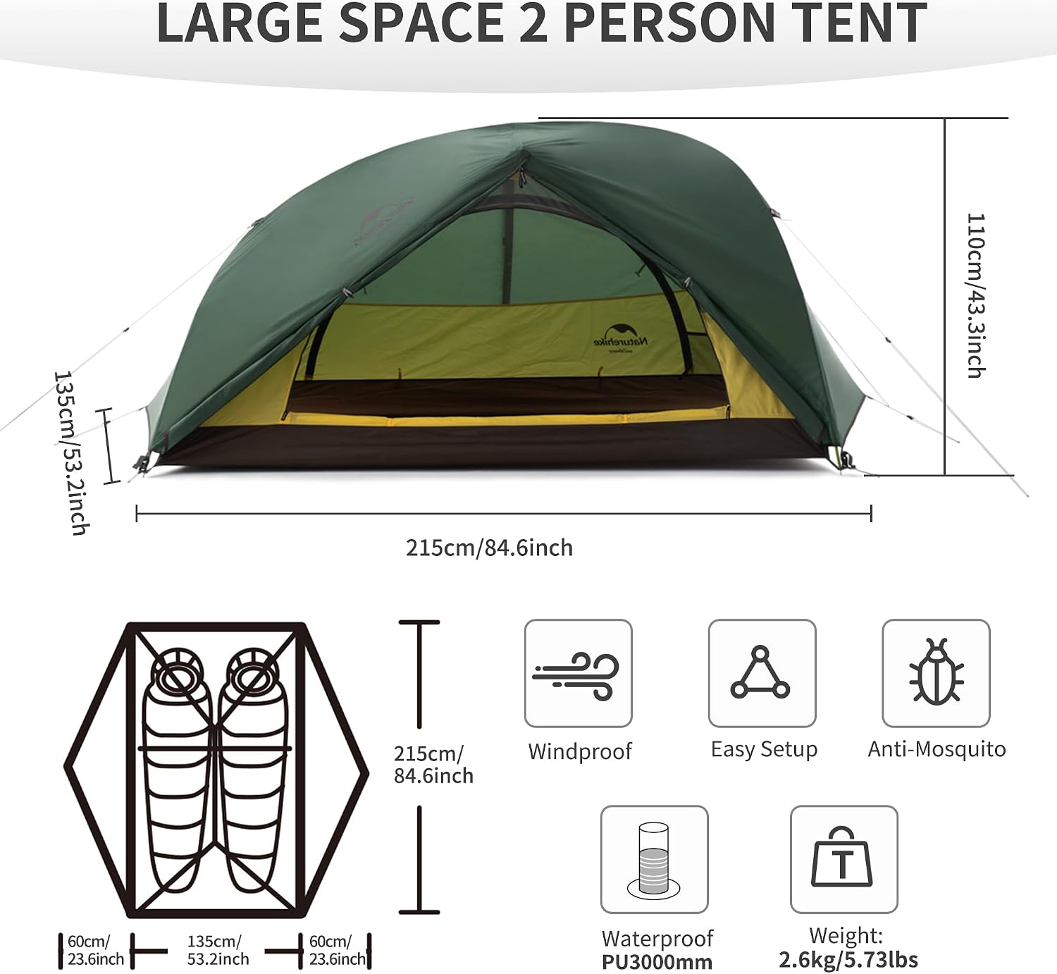 Detalle 2 de Naturehike Star River: Tenda tessuto silicone ultraleggera per 2 persone, 4 stagioni