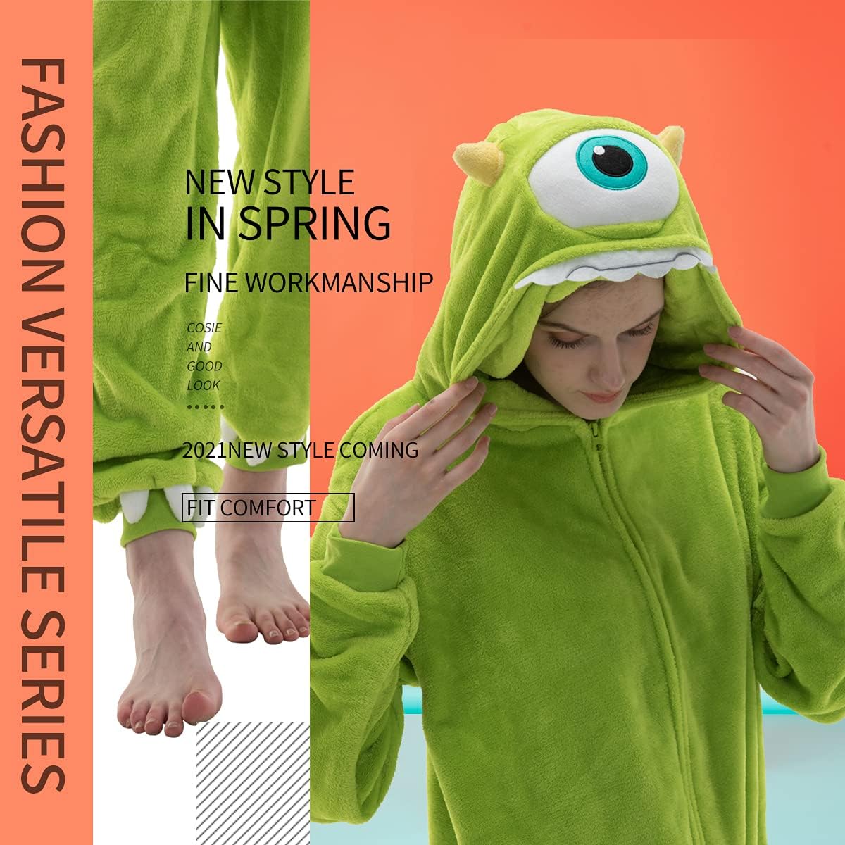 Thumbnail 5 de COSUSKET Mike Wazowski Flannel Onesie Pajamas with Zip and Side Pockets