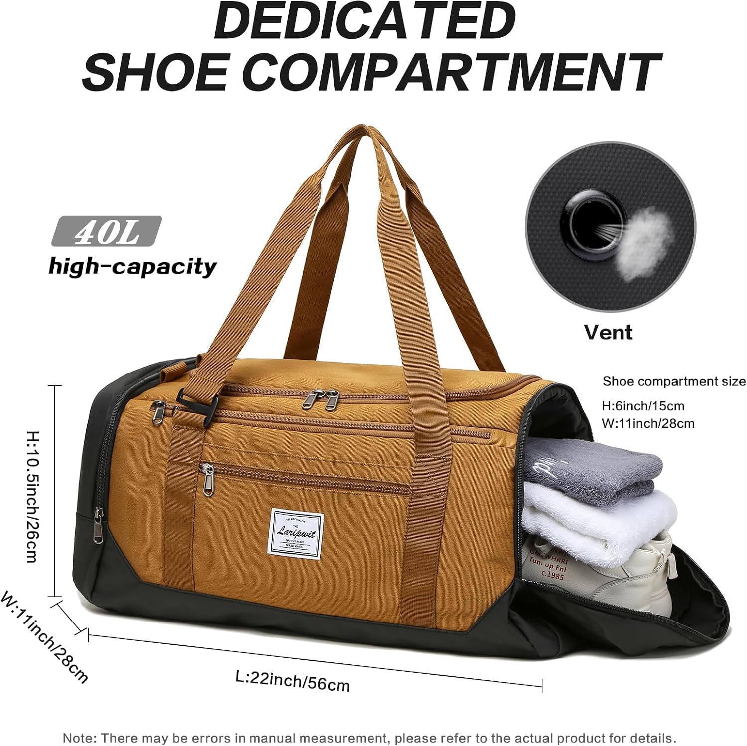 Thumbnail 4 de Laripwit 40L Travel Duffle Bag, Khaki, with Wet Pocket and Shoe Compartment
