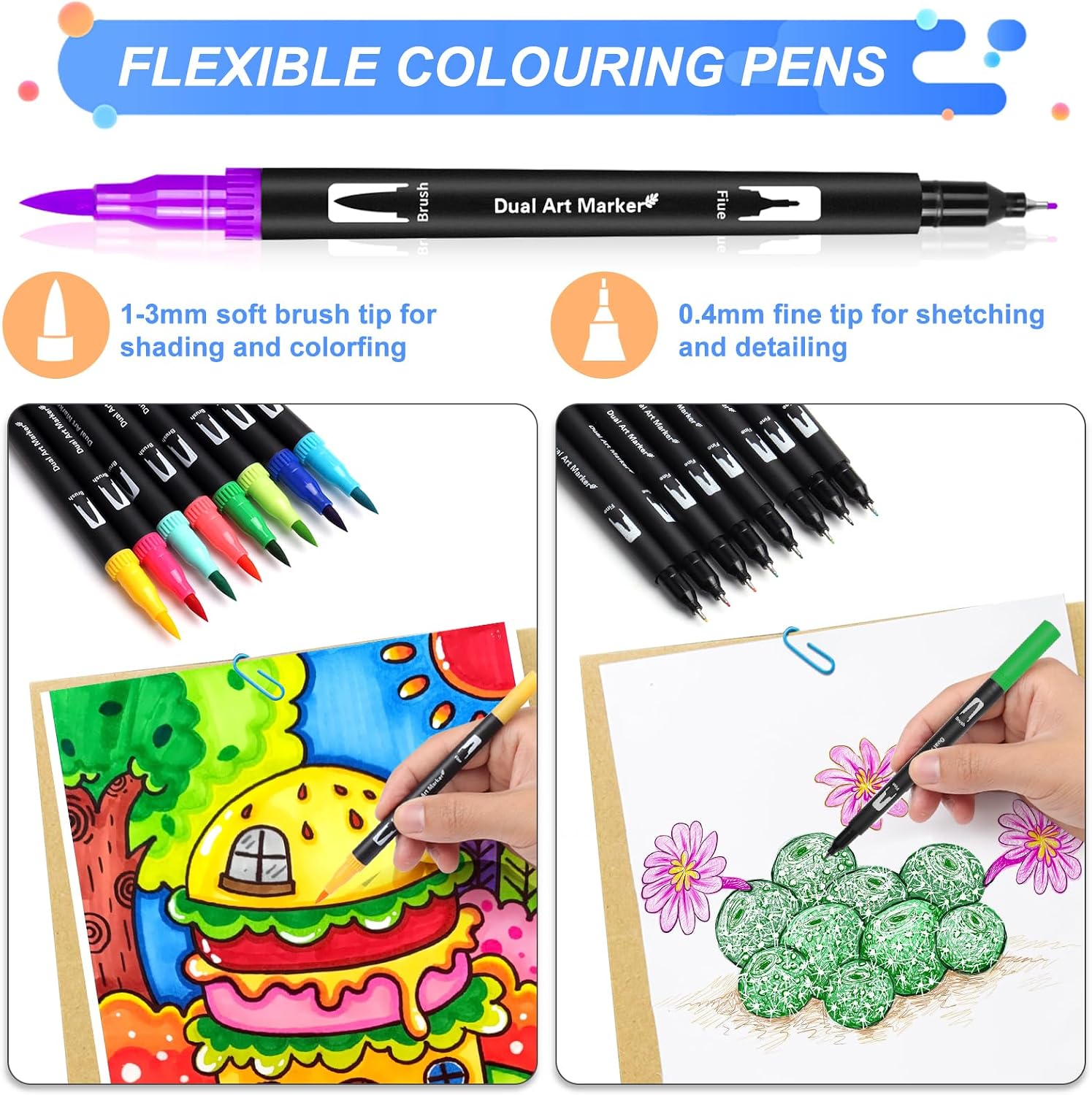 Detalle de Sanyetral 168 Colouring Pens for Adults – Dual Tip Brush Pens Set