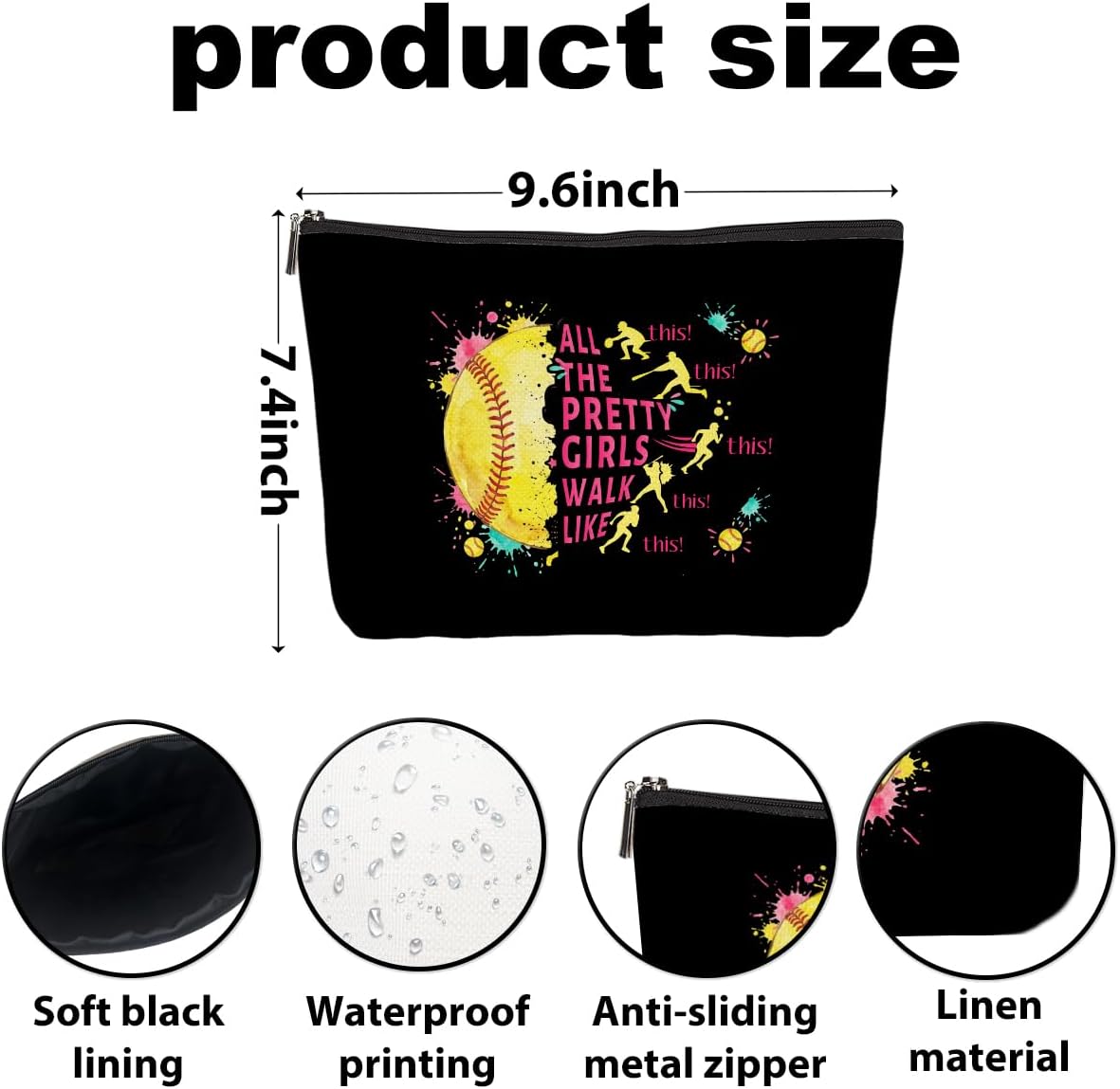 Detalle de oiswdsc Softball Cosmetic Bag, Cotton Linen