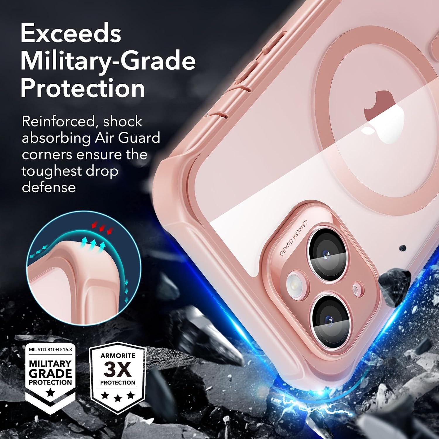 Thumbnail 2 de ESR Armor Series iPhone 15 Case with MagSafe + Built-in 9H+ Screen Protector (Clear Pink)