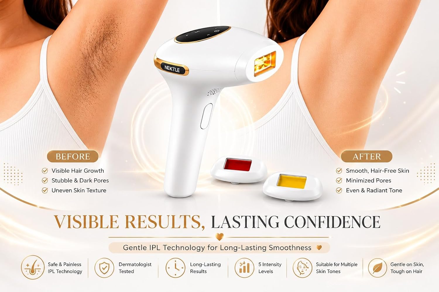 Thumbnail 2 de NEKTLE IPL Hair Removal Device for Women & Men – 999,999 Flashes, 5 Energy Levels, Auto & Manual Modes