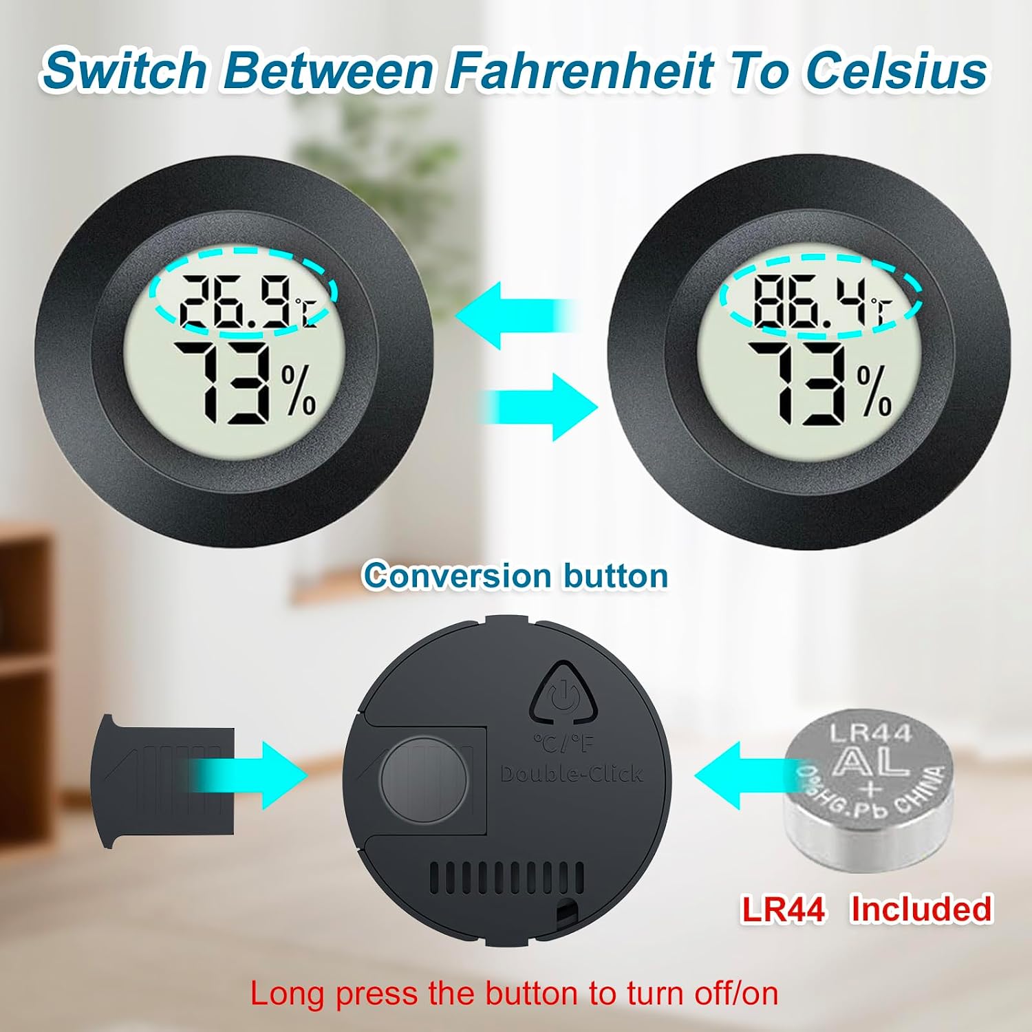 Detalle de JEDEW Digital Hygrometer Thermometer (Innen/Außen) – 4er-Set mit °F/°C, Messgenauigkeit ±1°F und ±5% rF