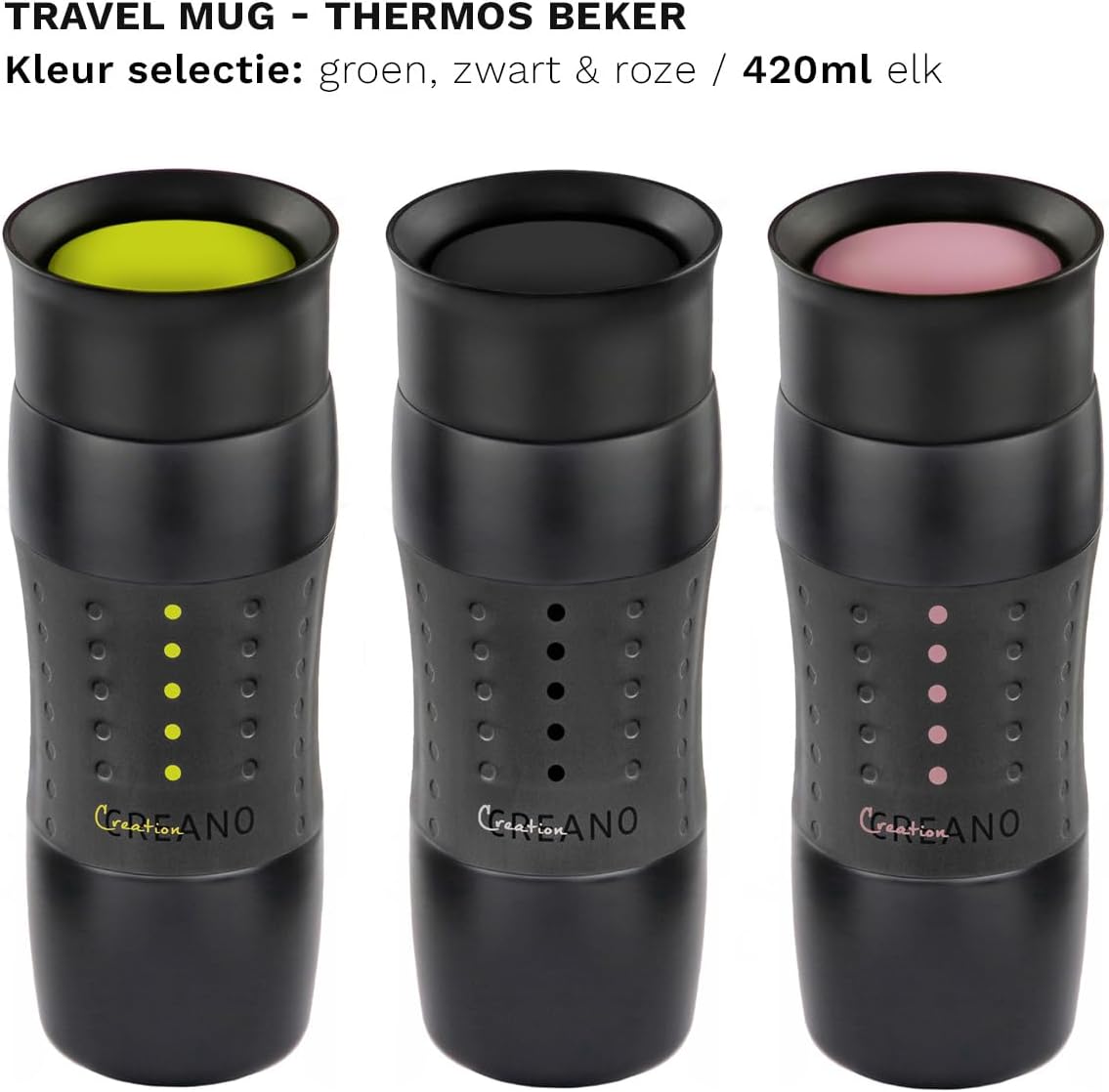 Detalle 2 de Creano noir thermobeker 420 ml van roestvrij staal met 360°-drinkopening