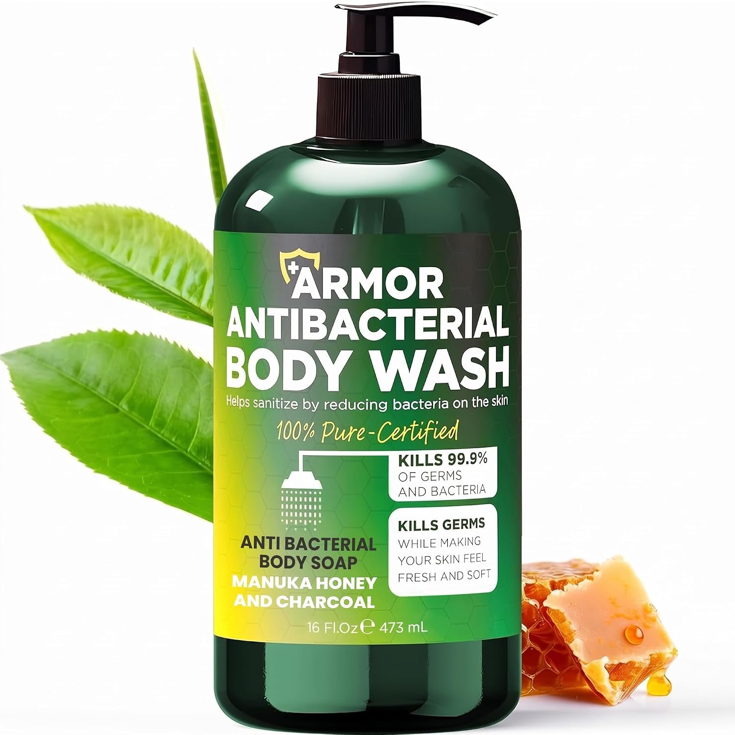 Detalle de Antibacterial Body Wash with Manuka Honey & Charcoal (16 fl oz) — Kills 99.9% of Germs