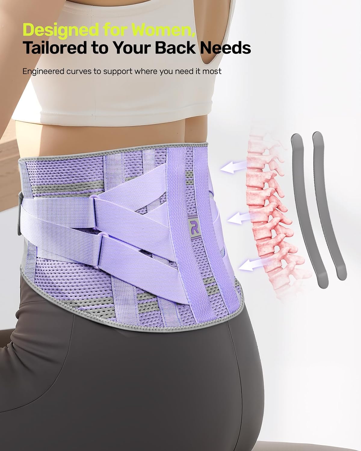 Thumbnail 5 de Rakiie ESP010 Women's Back Brace, Small, Purple, 9-Stay Support with 3D Pad