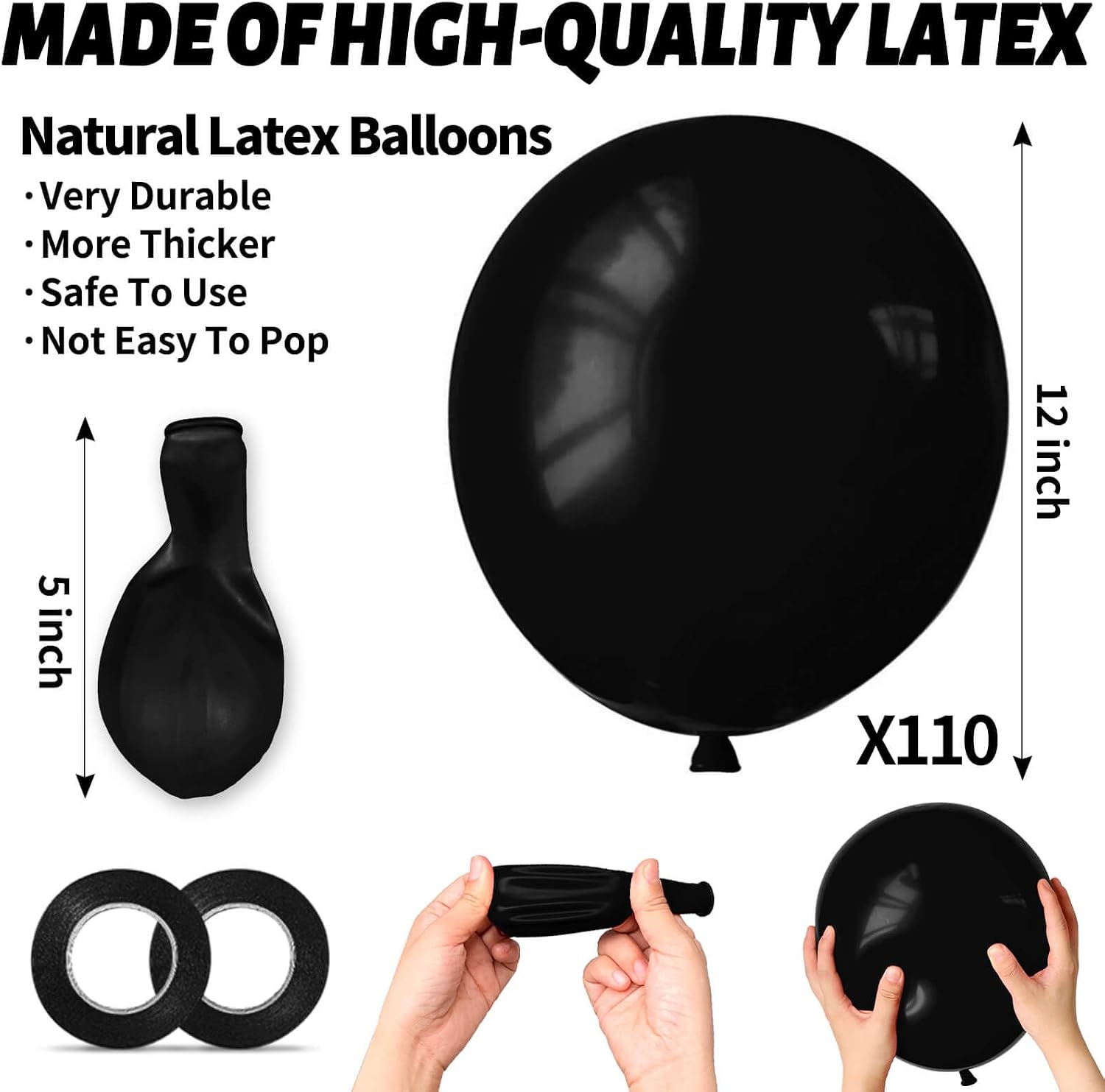 Detalle de 110pcs Black Balloons (12 inch) Latex with 2 Ribbons