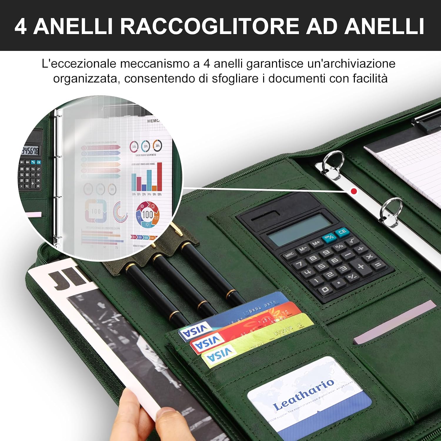 Detalle 2 de Leathario Cartella Portadocumenti A4 con 4 anelli 175 fogli