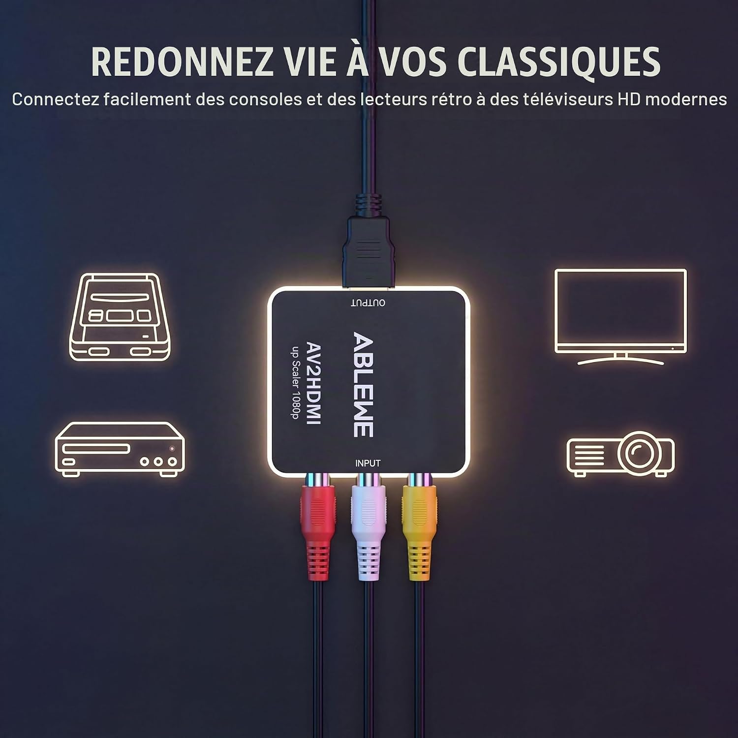 Detalle 1 de ABLEWE RCA-naar-HDMI-converter voor composietvideo, 1080p en PAL/NTSC