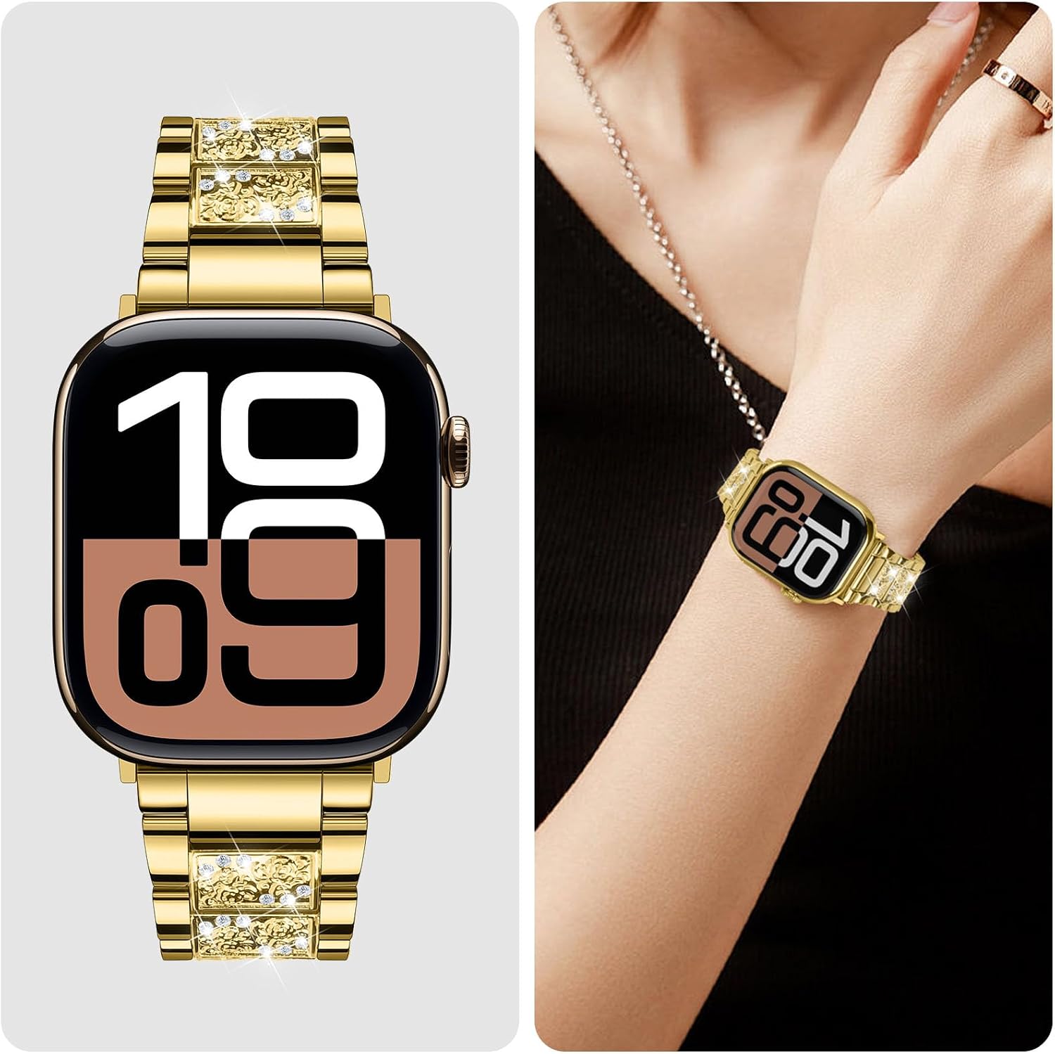 Thumbnail 6 de Sixmoat Bling Diamond metal strap for Apple Watch (Gold) – women’s replacement for 42mm/44mm/45mm/46mm/49mm