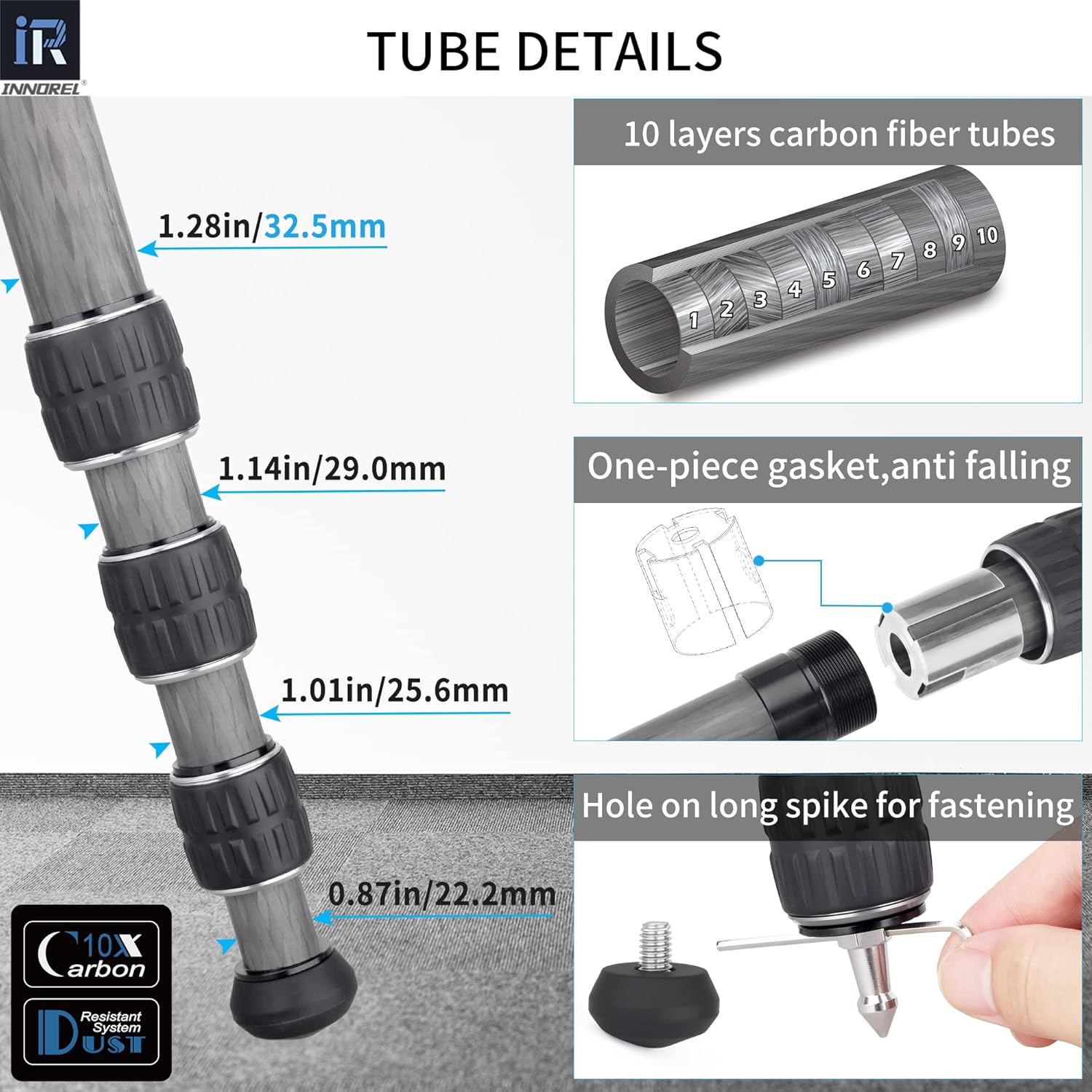 Thumbnail 3 de INNOREL KT324C carbon fibre tripod (without head) — compact travel stand up to 55lb/25kg