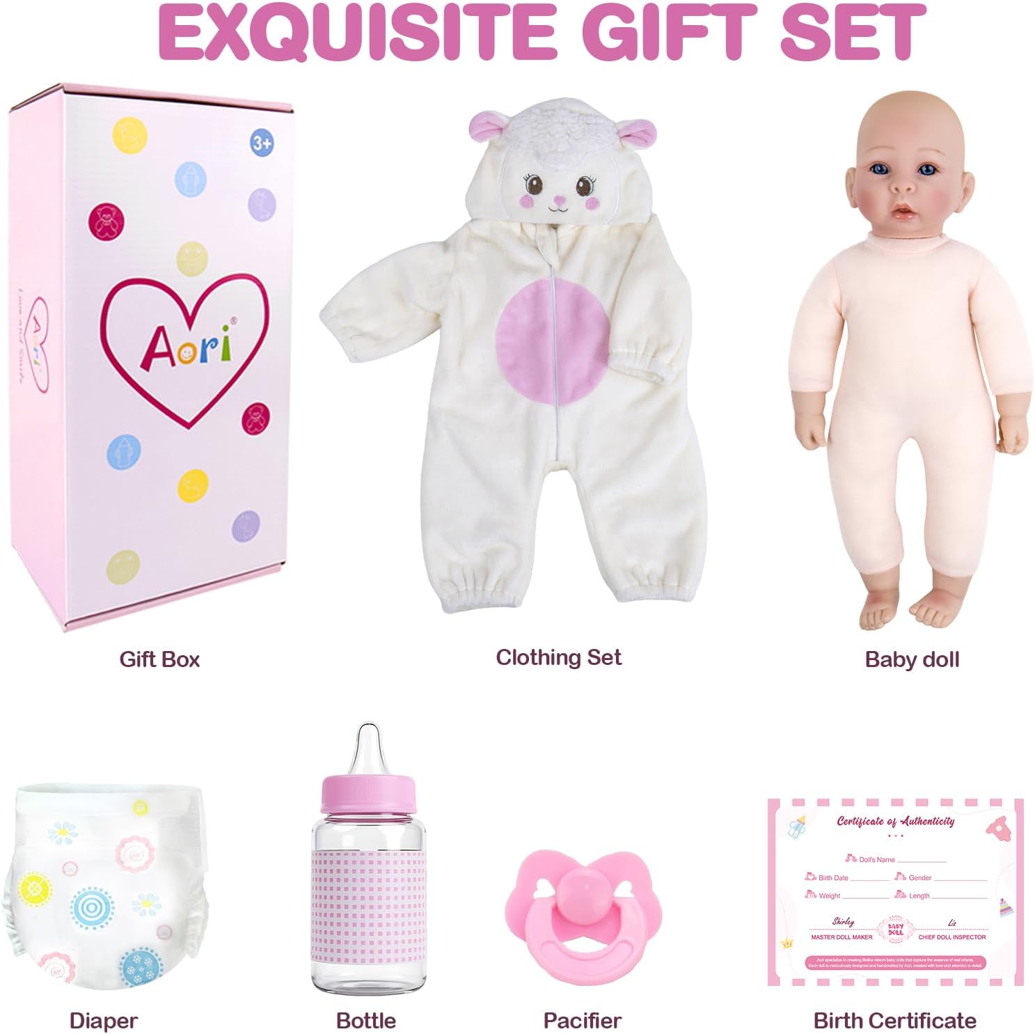 Thumbnail 6 de Aori Baby Doll Realistic 17-Inch with Feeding Kit: Safe, Poseable Realism for Kids, Parents, and Collectors