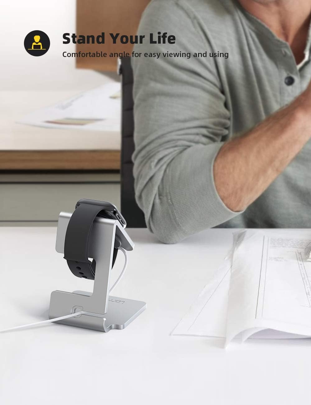 Detalle de Lamicall Stand for Apple Watch – Desk iWatch Stand Holder Charging Dock (Silver)