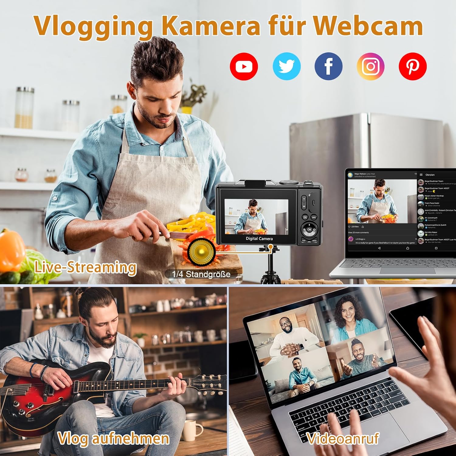 Detalle de Digitalkamera 4K mit WLAN, 64 MP und 18x Digitalzoom – idealer Einstieg für Reise-Vlogs