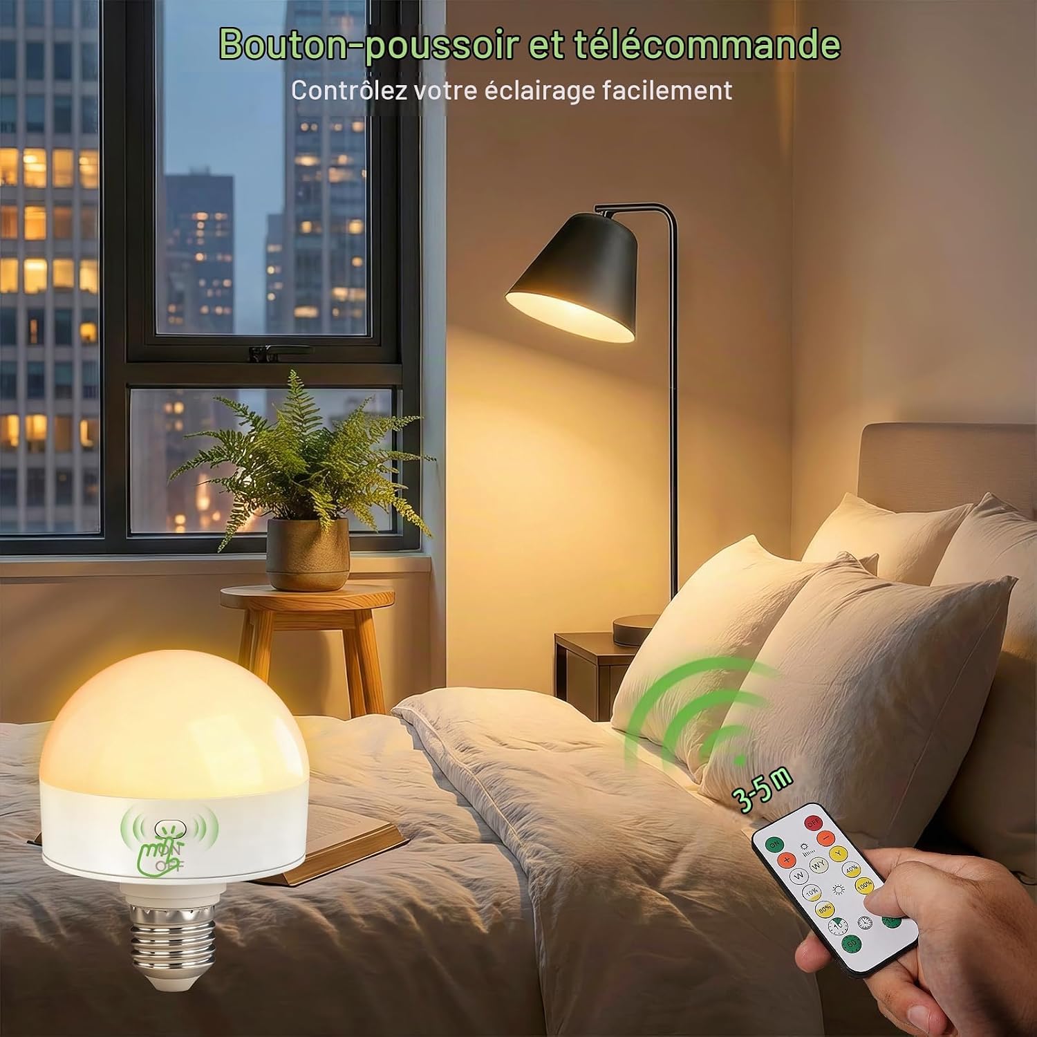Detalle 1 de Kimjo D0936 oplaadbare E27-ledlampen, 10 W, dimbaar en RGB met magnetische voet, 2 stuks