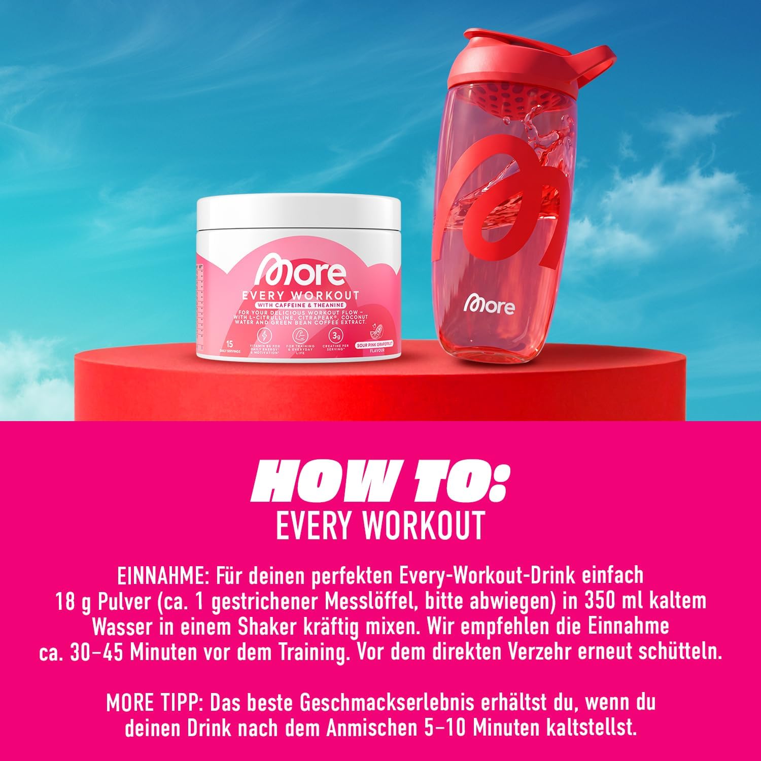 Detalle de MORE Every Workout – Pink Grapefruit Pre-Workout Booster, 270 g