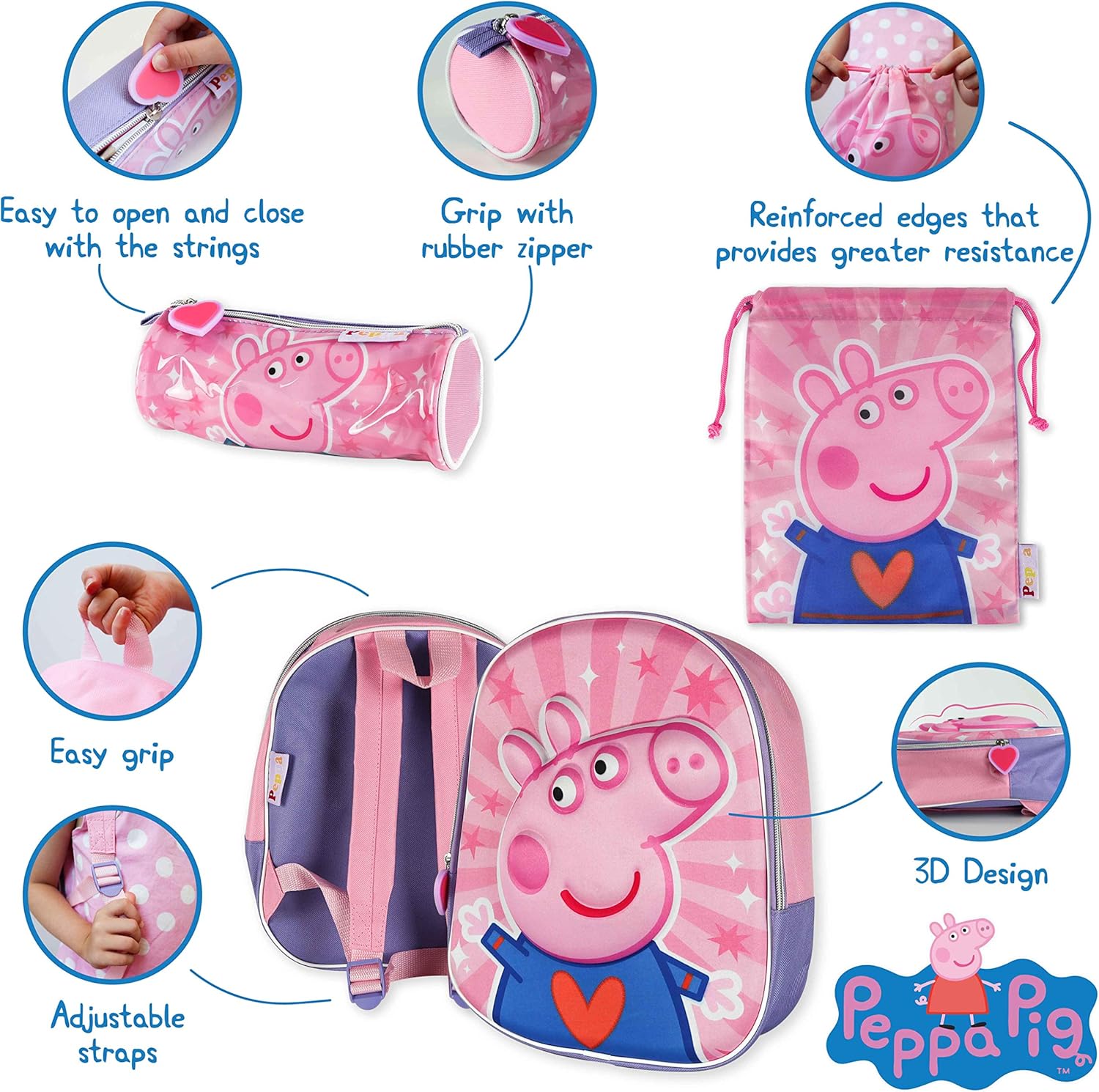 Thumbnail 6 de Zaino Scuola Elementare Bambina 3D Peppa Pig con astuccio e zainetto | Pacchetto ritorno a scuola