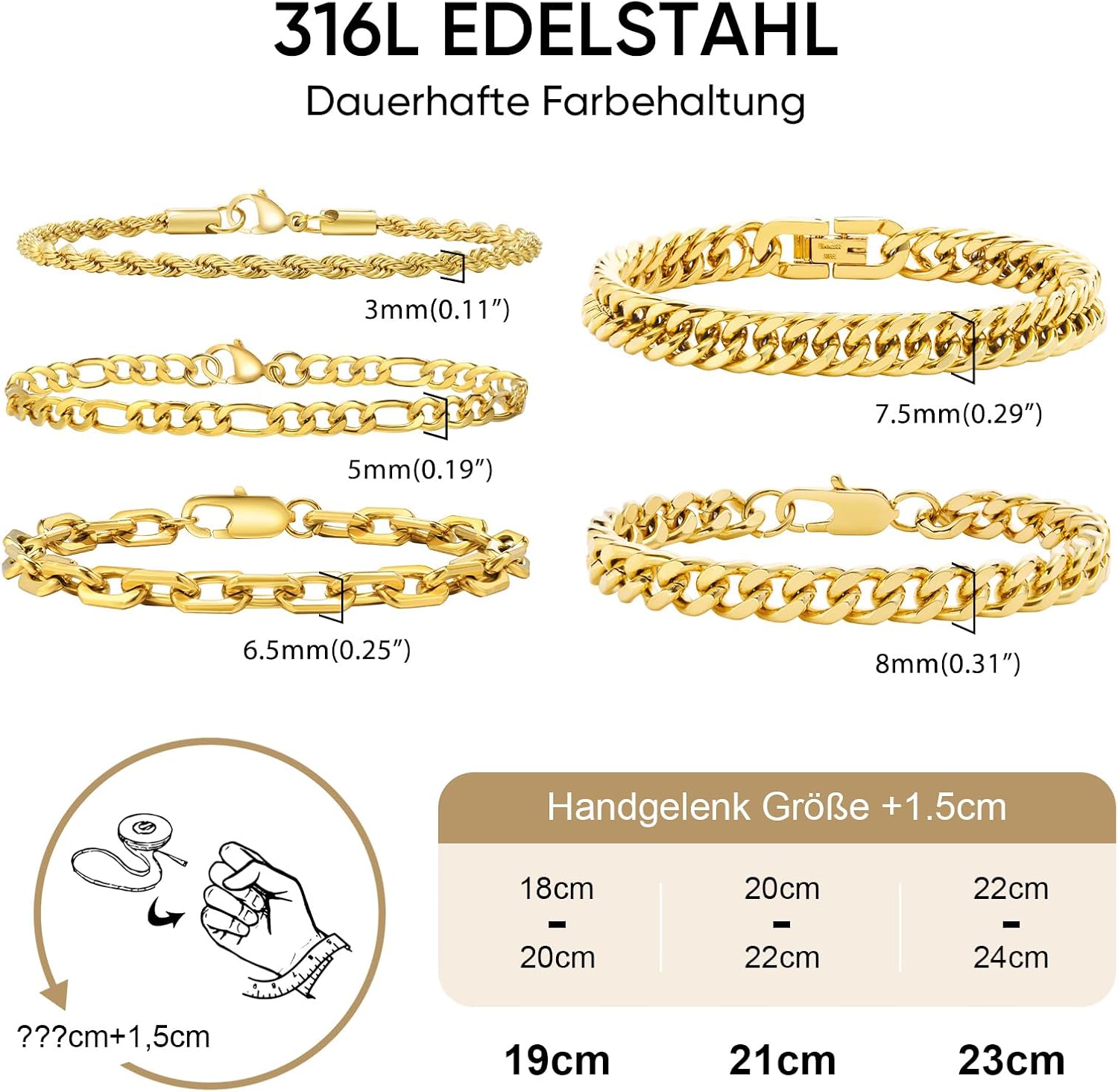 Thumbnail 4 de Armband Herren Silber Edelstahl 5 Stücke 19 cm