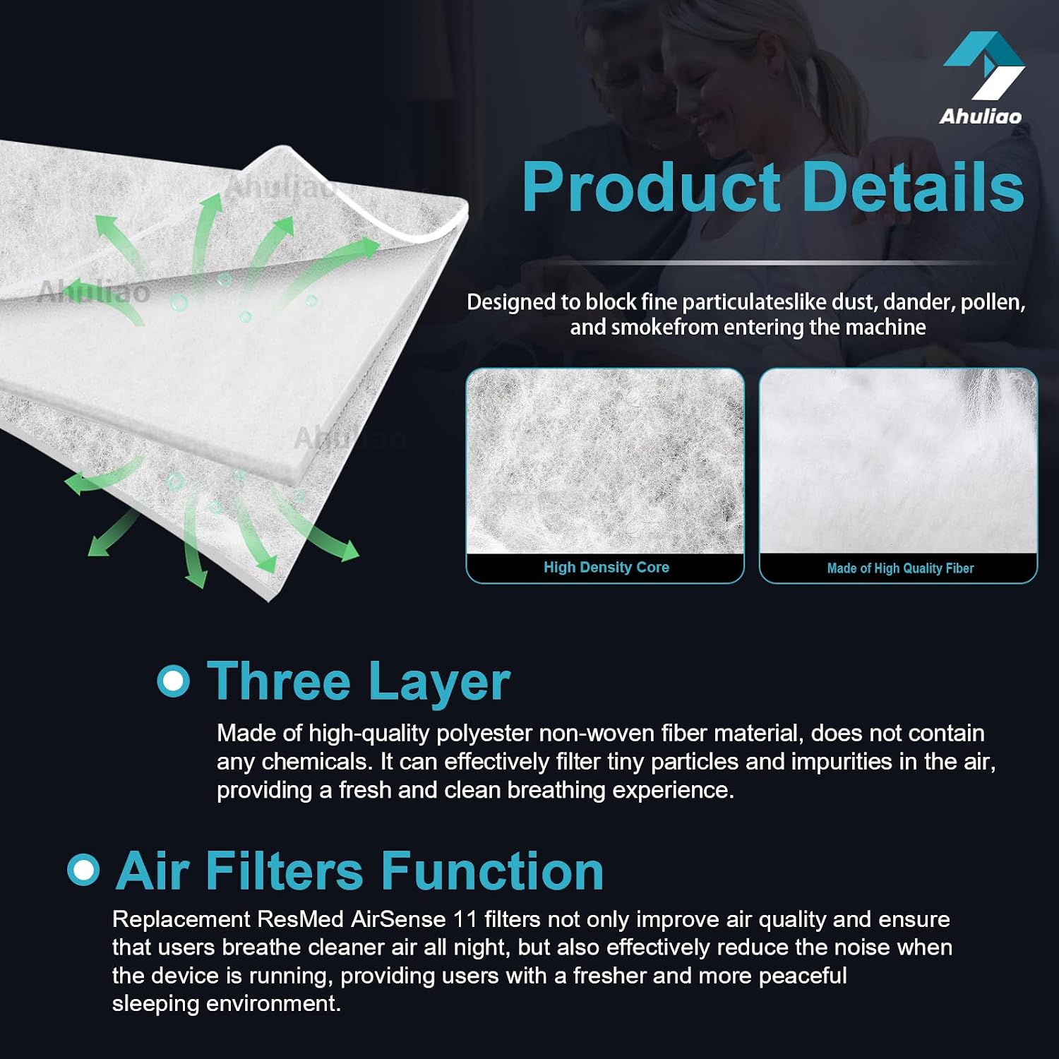 Detalle de ResMed AirSense 11用交換フィルター 60個入り ポリエステル不織布製