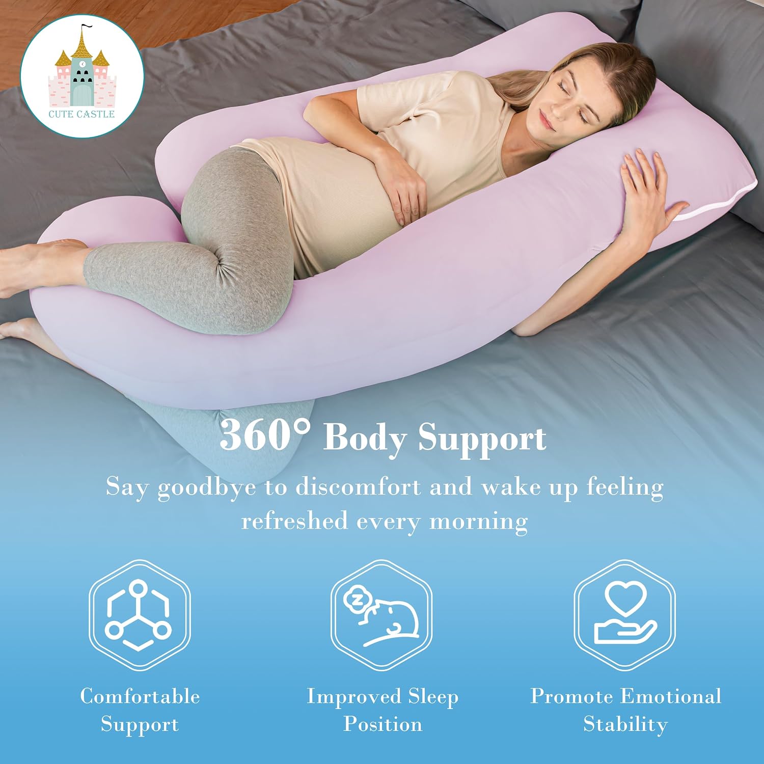 Thumbnail 4 de Cute Castle CC-Cool-Maternity-Purple U-Shaped Pregnancy Pillow, 57-Inch, Purple Cooling Cover