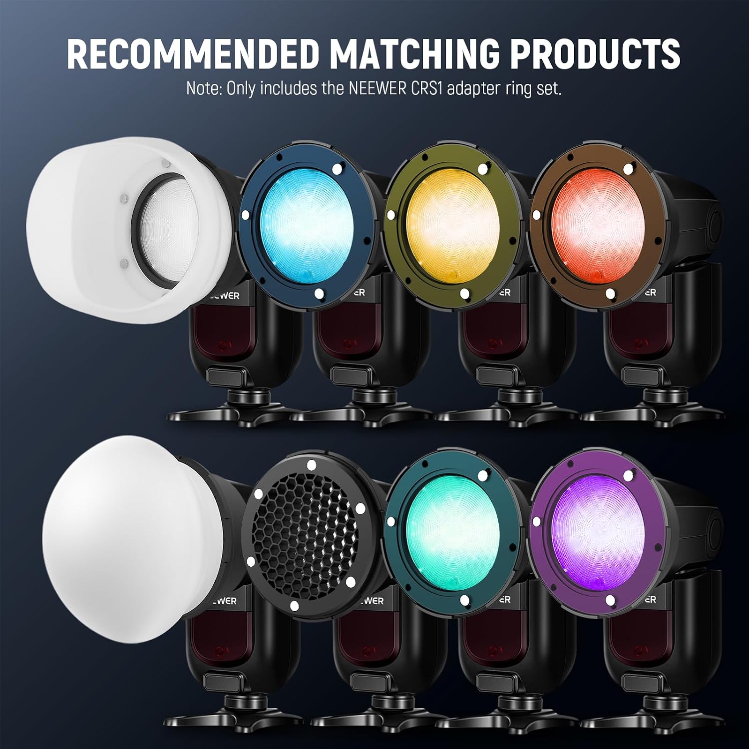 Detalle de NEEWER lot de 2 bagues d’adaptation magnétiques en silicone pour flashs à tête carrée ou ronde