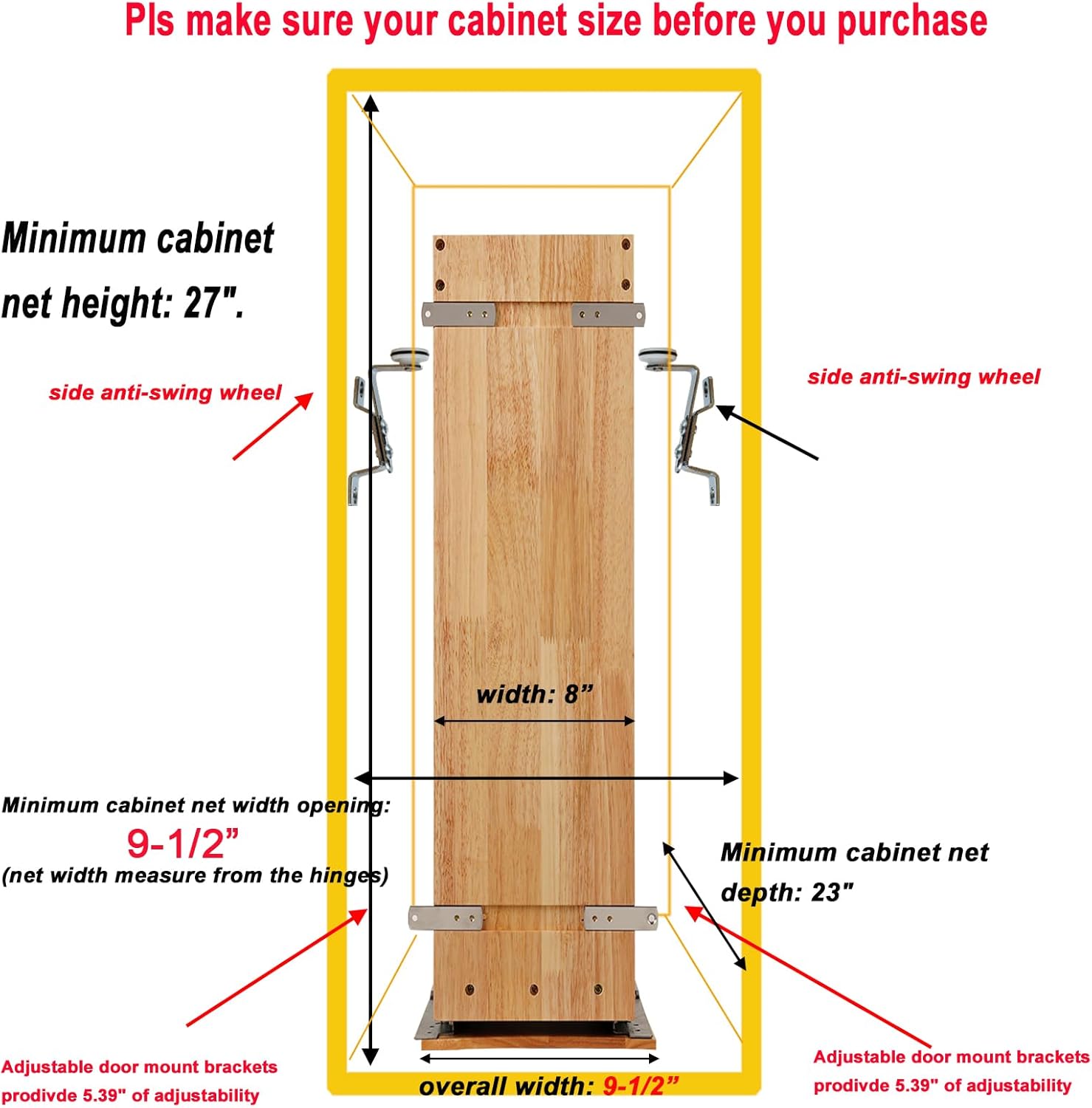 Detalle de DINDON Pull Out Spice Rack Cabinet Organizer – 8" W x 21.9" D x 25.2" H