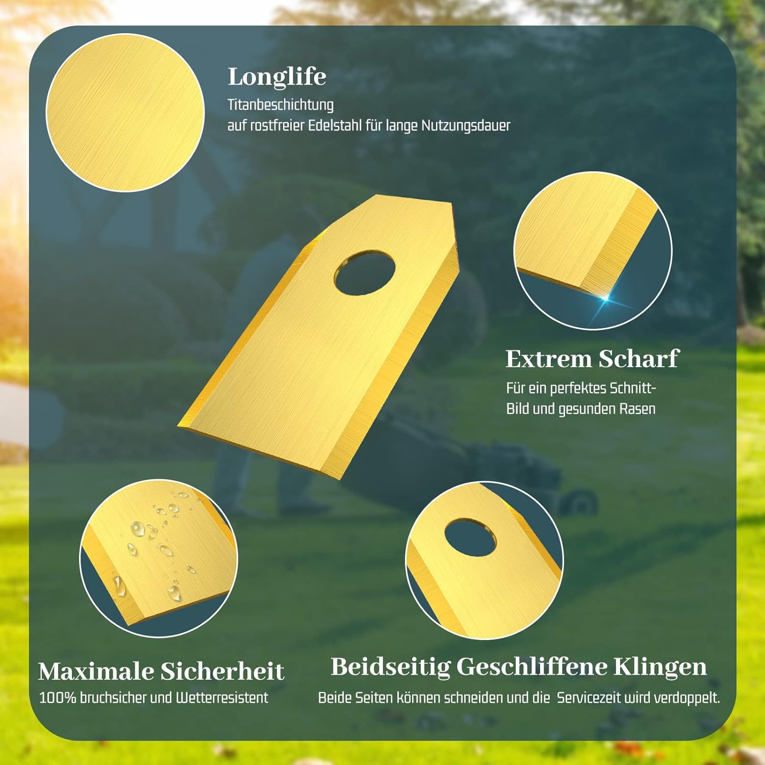 Detalle de HAUSPROFI 30x Titan Messer – Ultrascharfe Ersatzklingen inkl. 30 Schrauben, kompatibel mit Husqvarna, Gardena und Yard Force