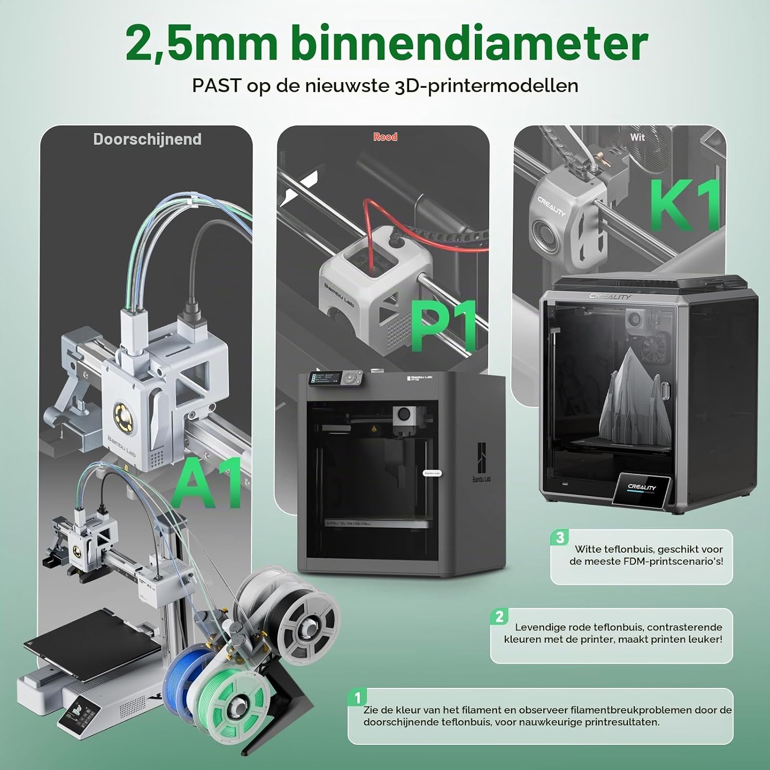 Thumbnail 4 de YOOPAI 5m-2.5ID PTFE-slang voor 3D-printers, 2,5 mm × 4 mm