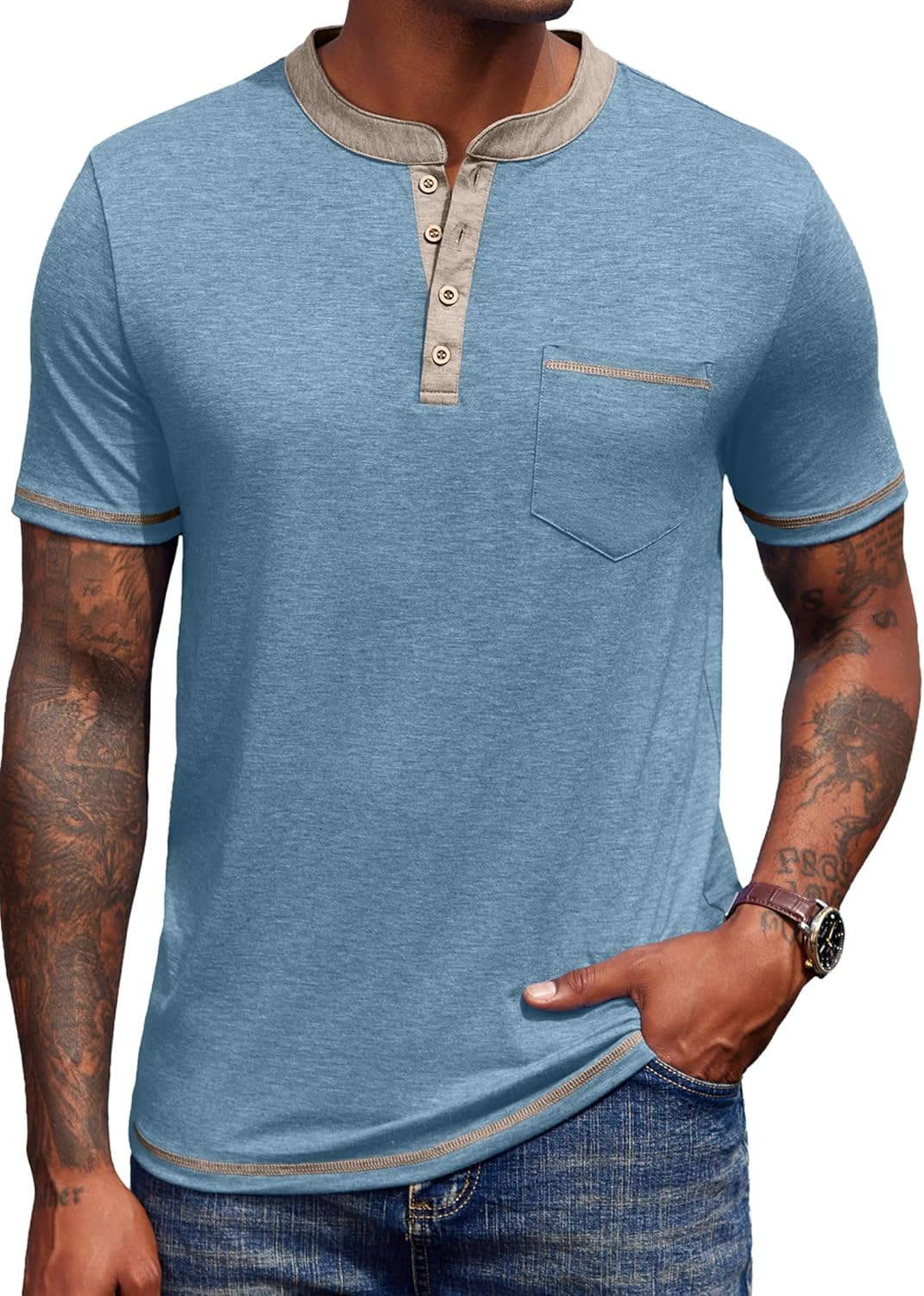 Thumbnail 5 de COOFANDY Henley Shirt Herren Kurzarm – Sommer T-Shirt mit Tasche, V-Ausschnitt
