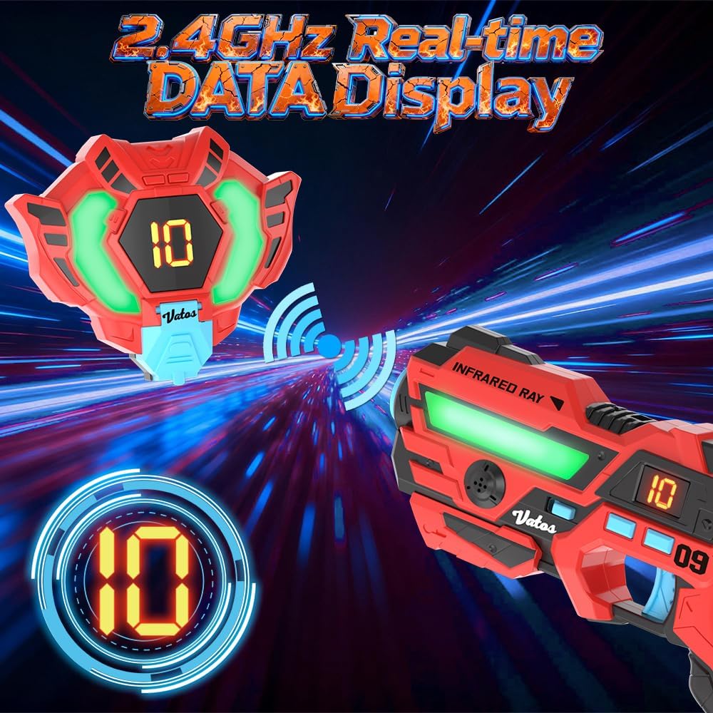 Detalle de VATOS Laser Tag 360° – Ensemble de 2 joueurs avec capteurs, 2,4 GHz et rechargeables